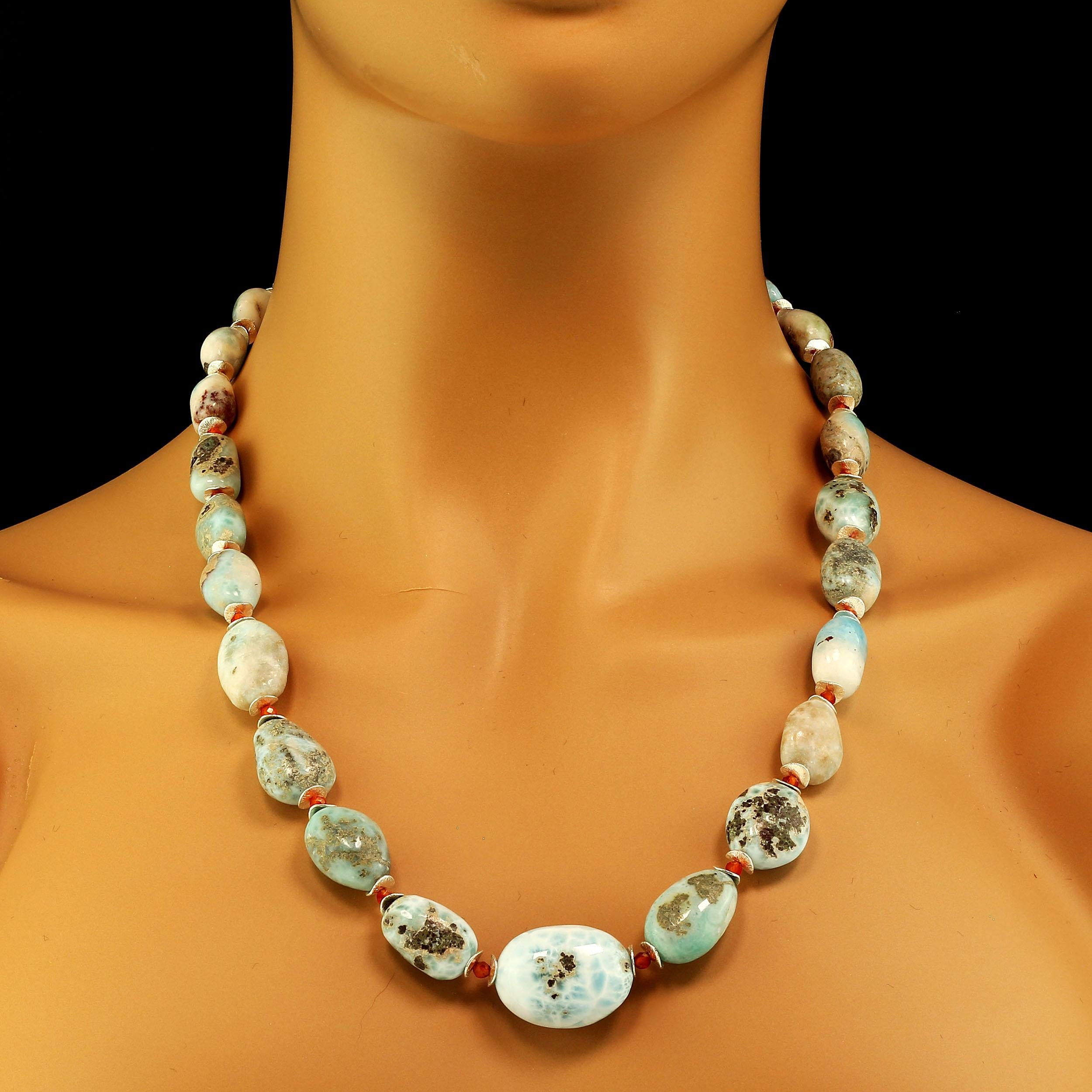 Artisan AJD 23 Inch Graduated Blue Larimar Necklace with Sterling Silver Clasp