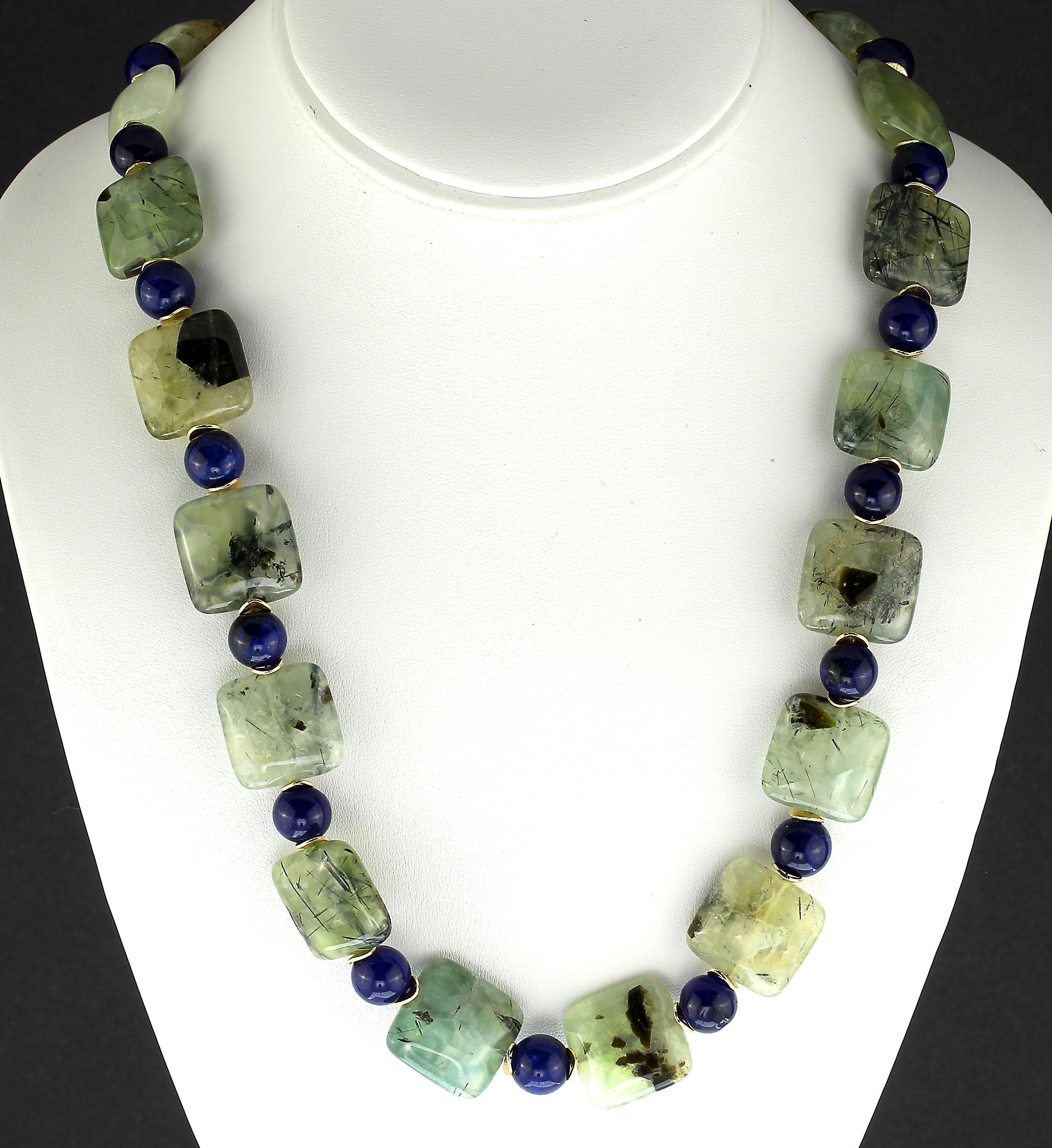 Artisan  AJD Glowing Green Brazilian Prehnite with Blue Agate Necklace    Great Gift!! For Sale