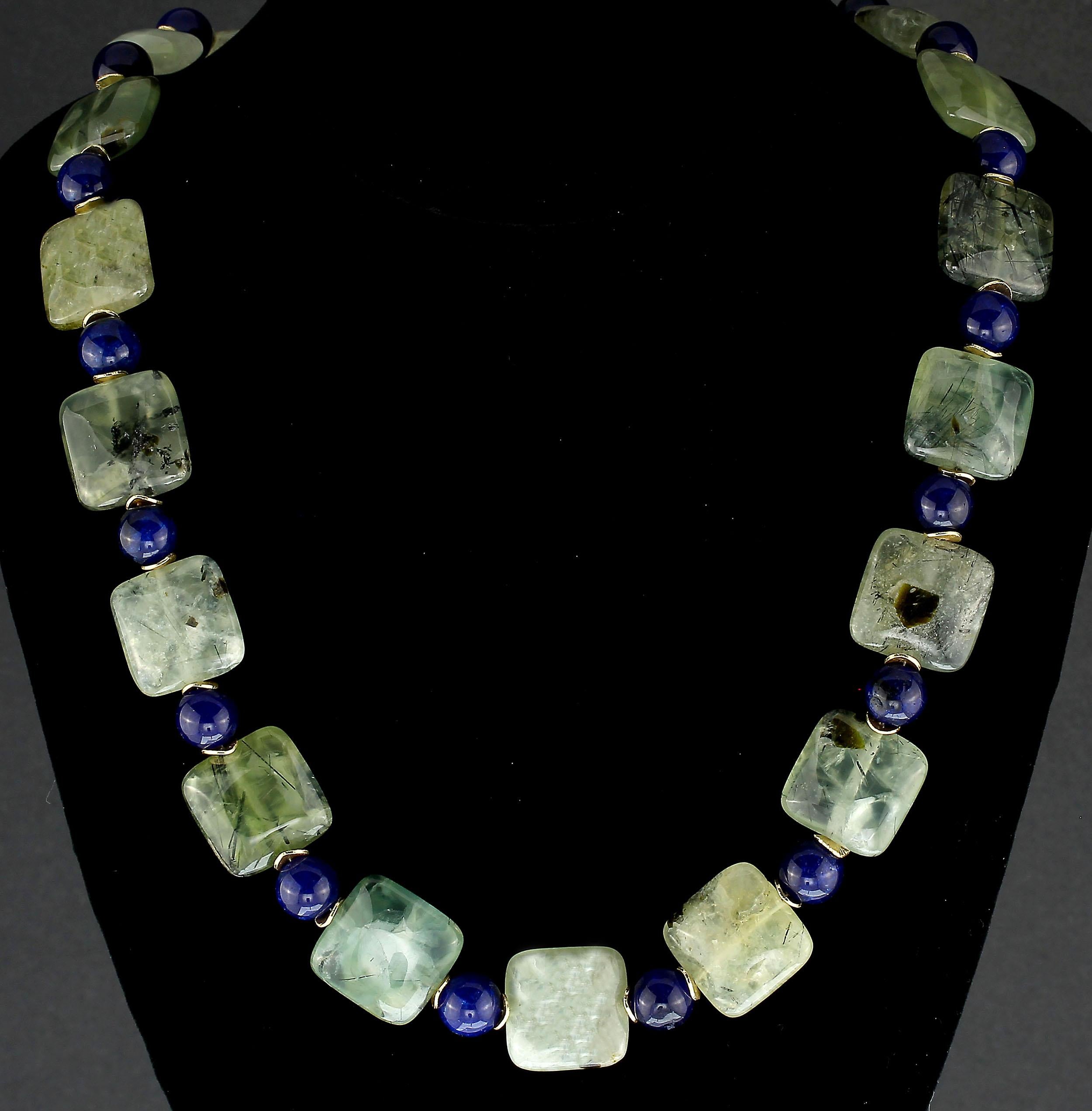 Bead  AJD Glowing Green Brazilian Prehnite with Blue Agate Necklace    Great Gift!! For Sale