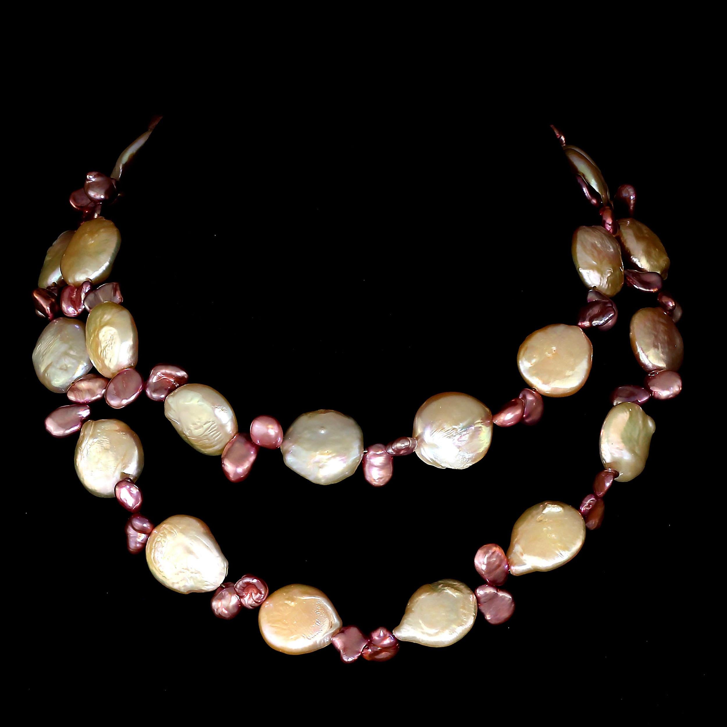 Bead AJD Coin Pearl and Mauve Briolette Pearl Necklace  June Birthstone  Great Gift!! For Sale