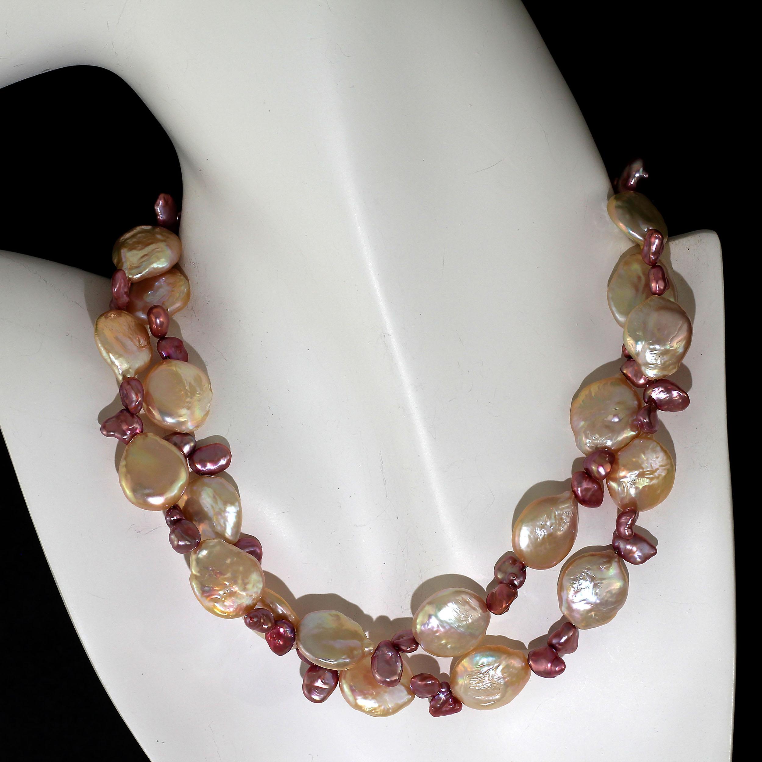 Women's or Men's AJD Coin Pearl and Mauve Briolette Pearl Necklace  June Birthstone  Great Gift!! For Sale