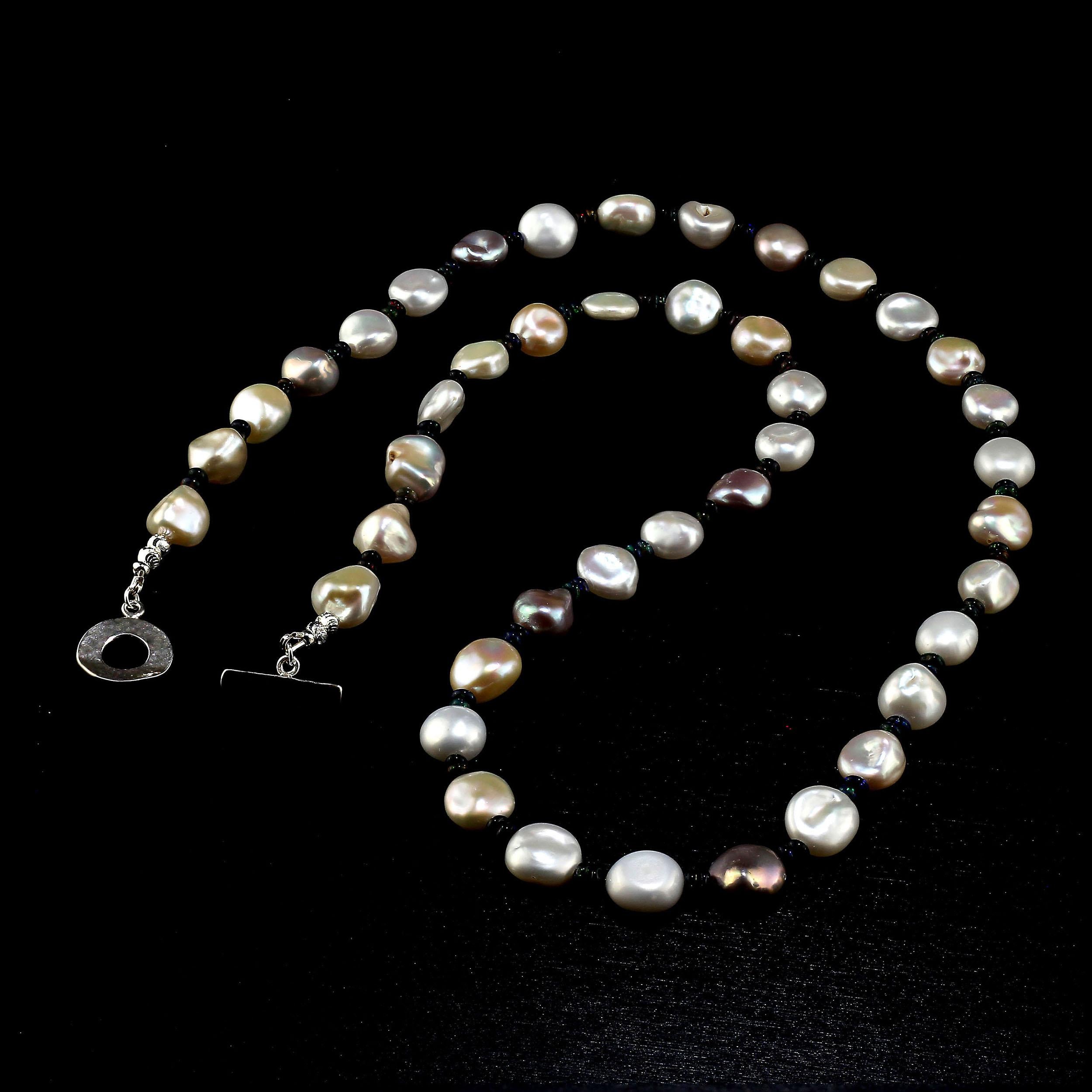 Glowing, Freshwater Pearl Necklace with Black Opal Accents 1
