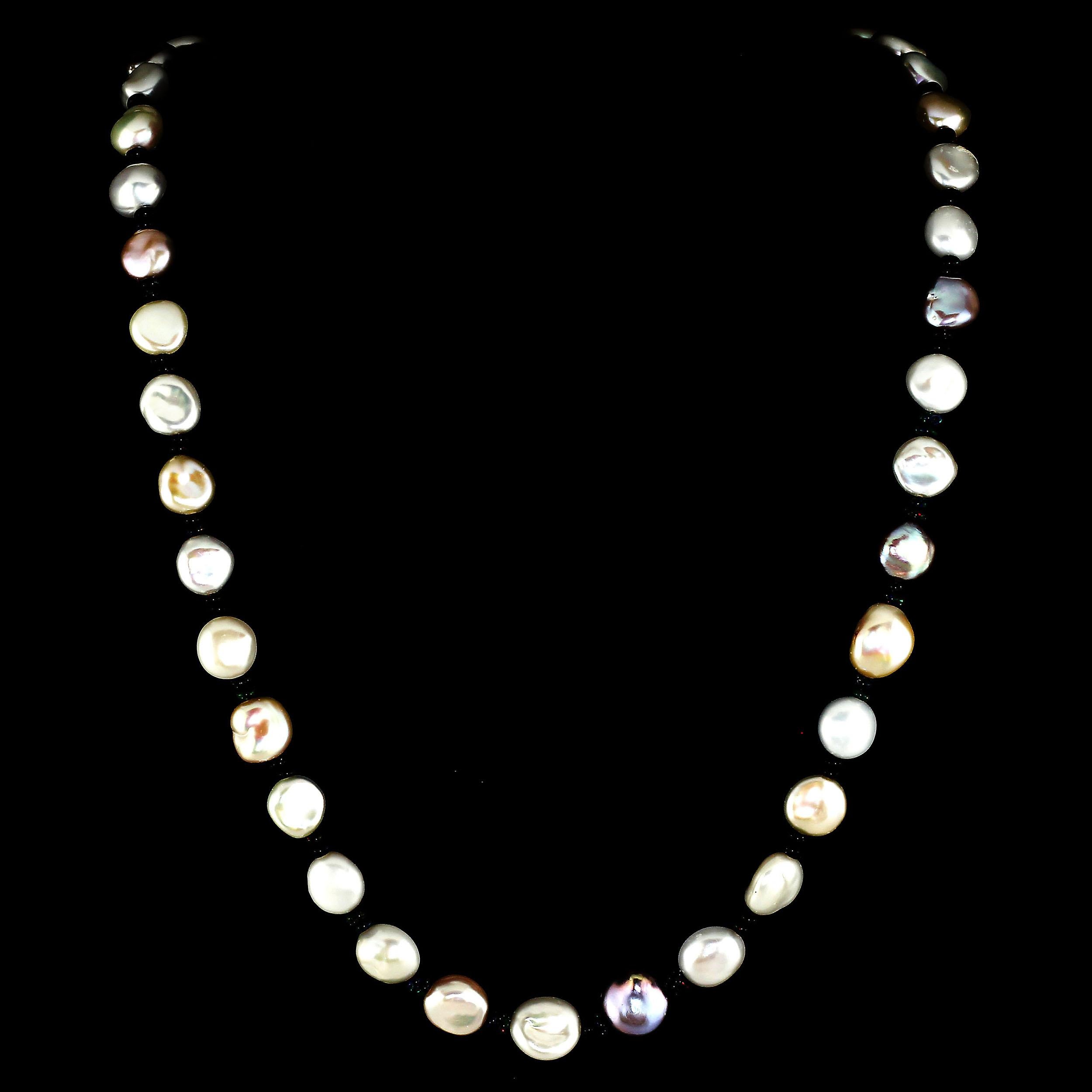Glowing, Freshwater Pearl Necklace with Black Opal Accents 2