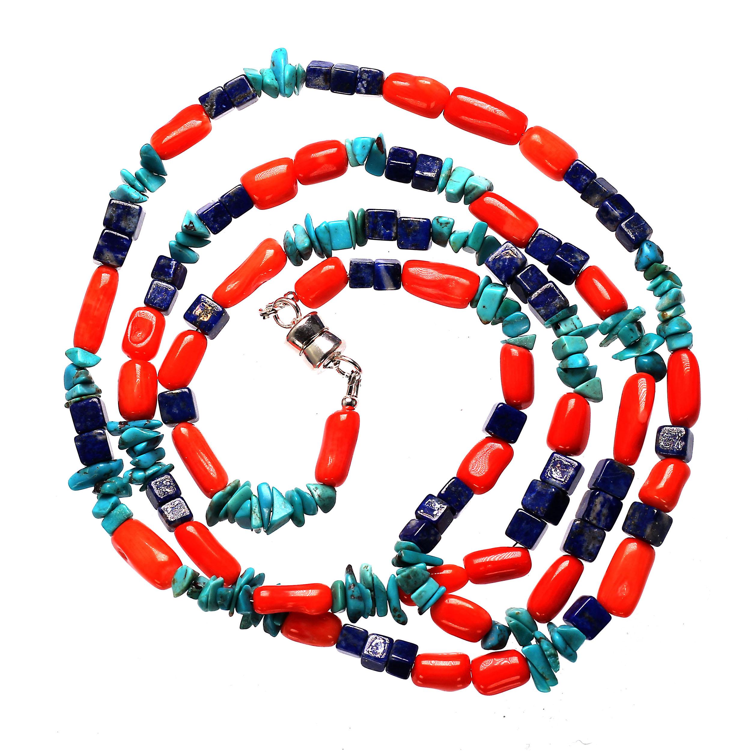 Bead Gemjunky Southwest Style Necklace of Coral, Lapis, and Turquoise