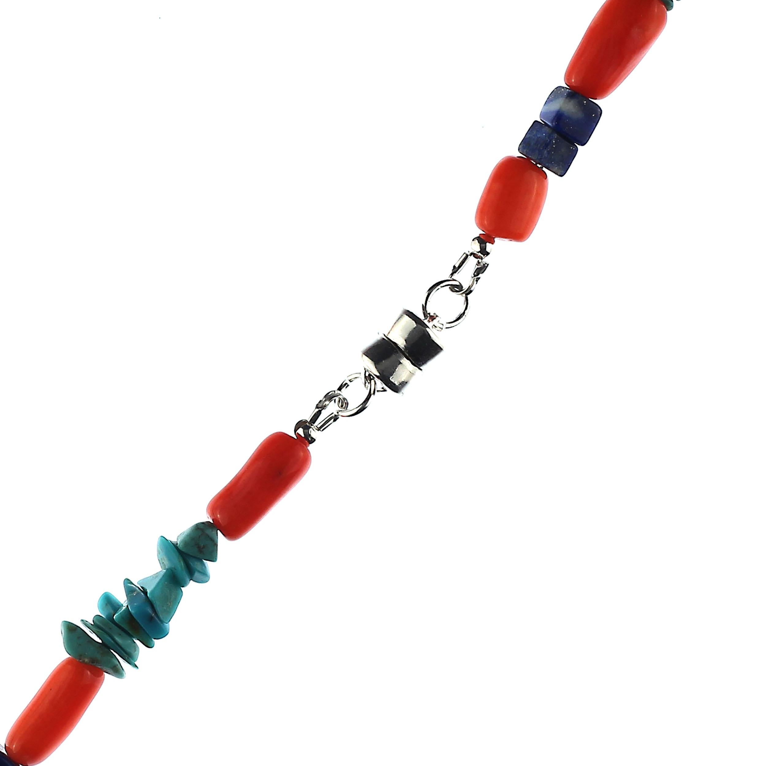 Gemjunky Southwest Style Necklace of Coral, Lapis, and Turquoise 2