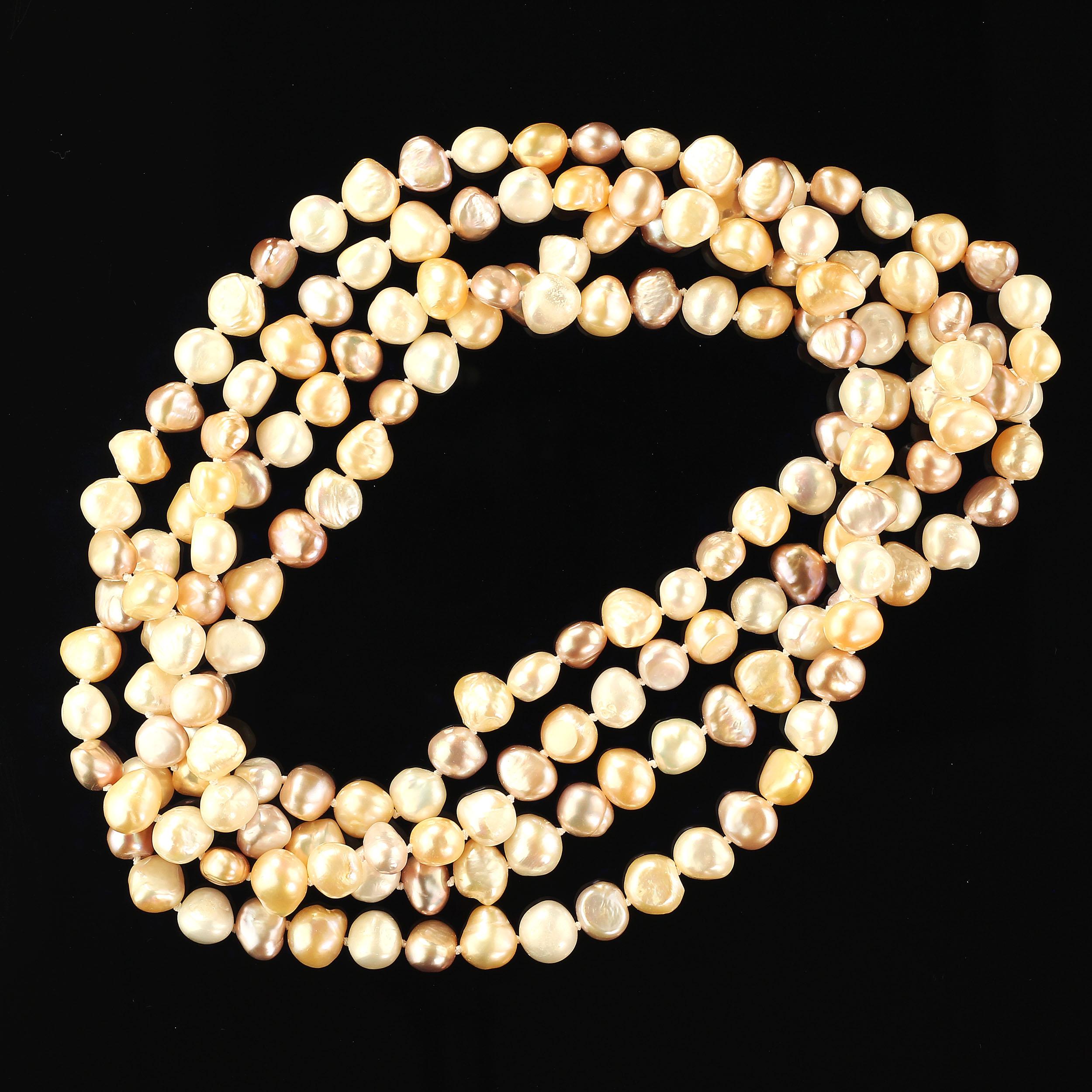 Because you deserve to wear pearls

Wear this necklace everywhere!  It's so versatile: 60 continuous inches of multi tone, hand knotted freshwater Pearls. Pearl is the June birthstone, but don't wait till then to add this lovely necklace to your