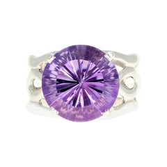 AJD AMAZING 7.95Ct. Fantasy Cut Natural Amethyst Sterling Silver Ring