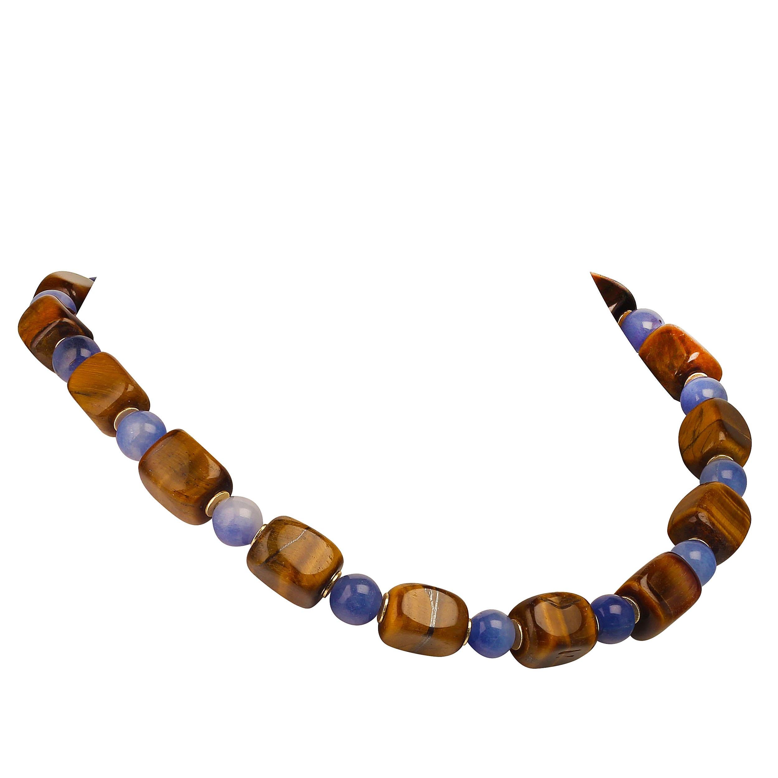 Artistic Autumn Tone Necklace of Tiger's Eye and Blue Agate 1