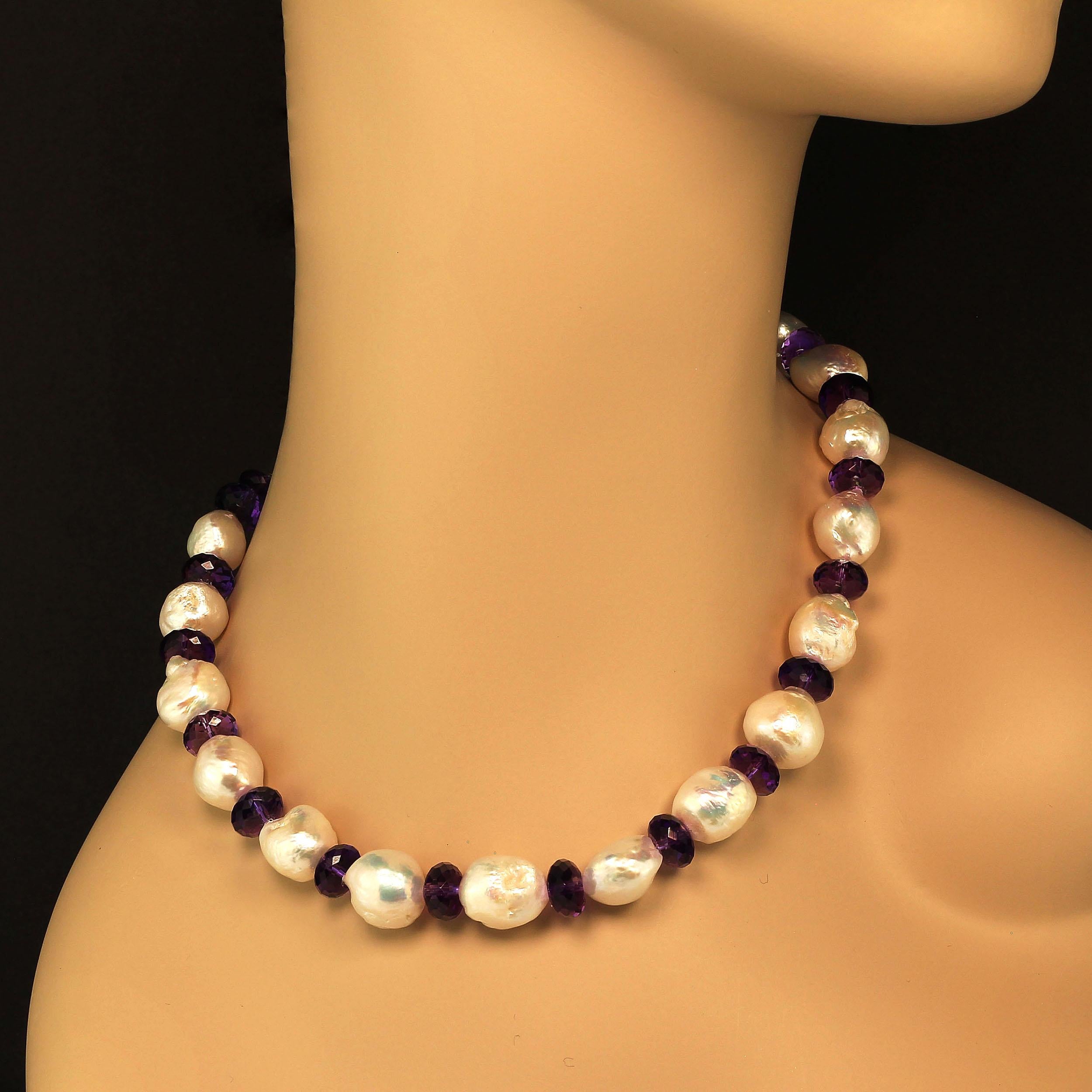 Women's Gemjunky Baroque Pearl and Amethyst Necklace June Birthstone