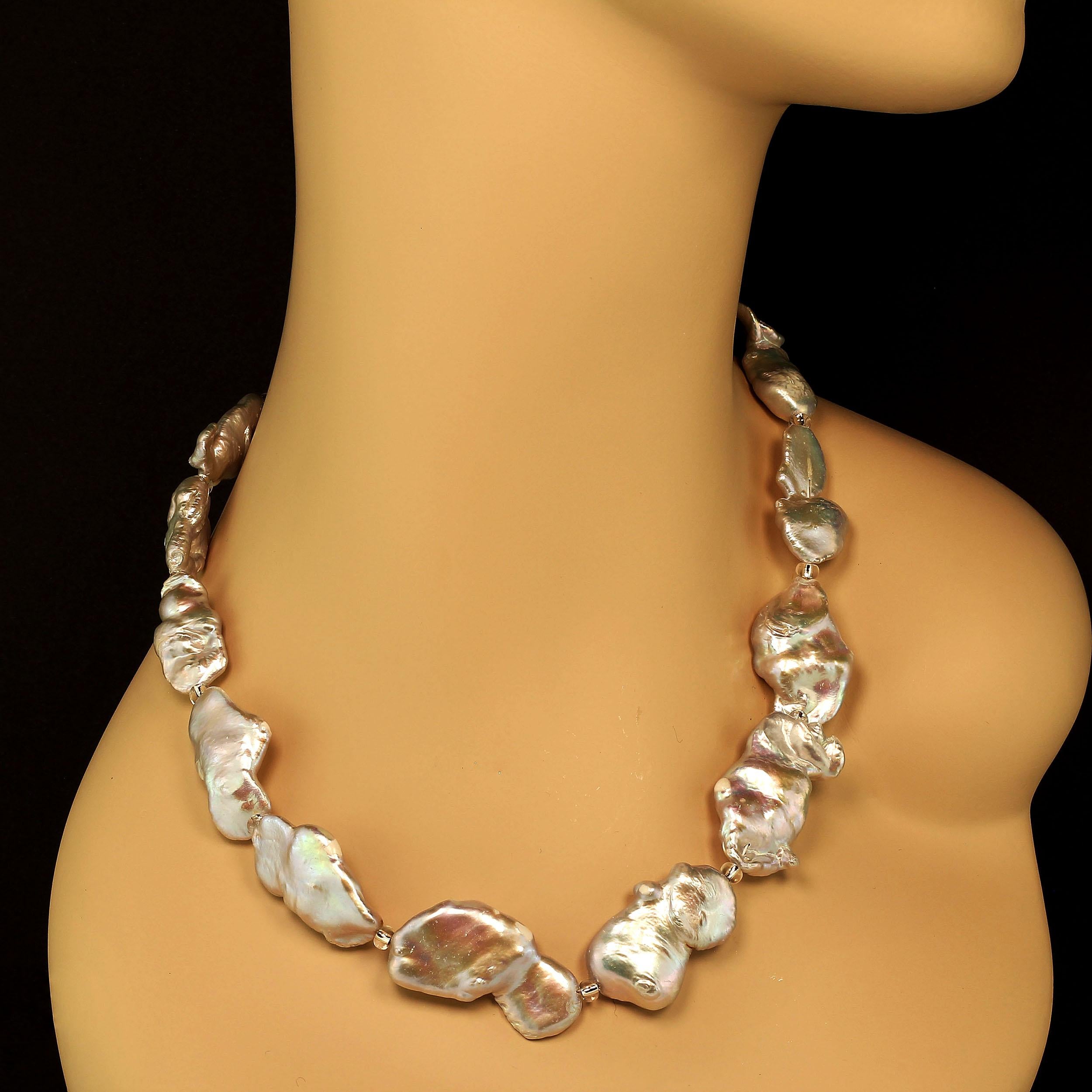 AJD Baroque Pearls with Silvery Iridescence Necklace June Birthstone 1