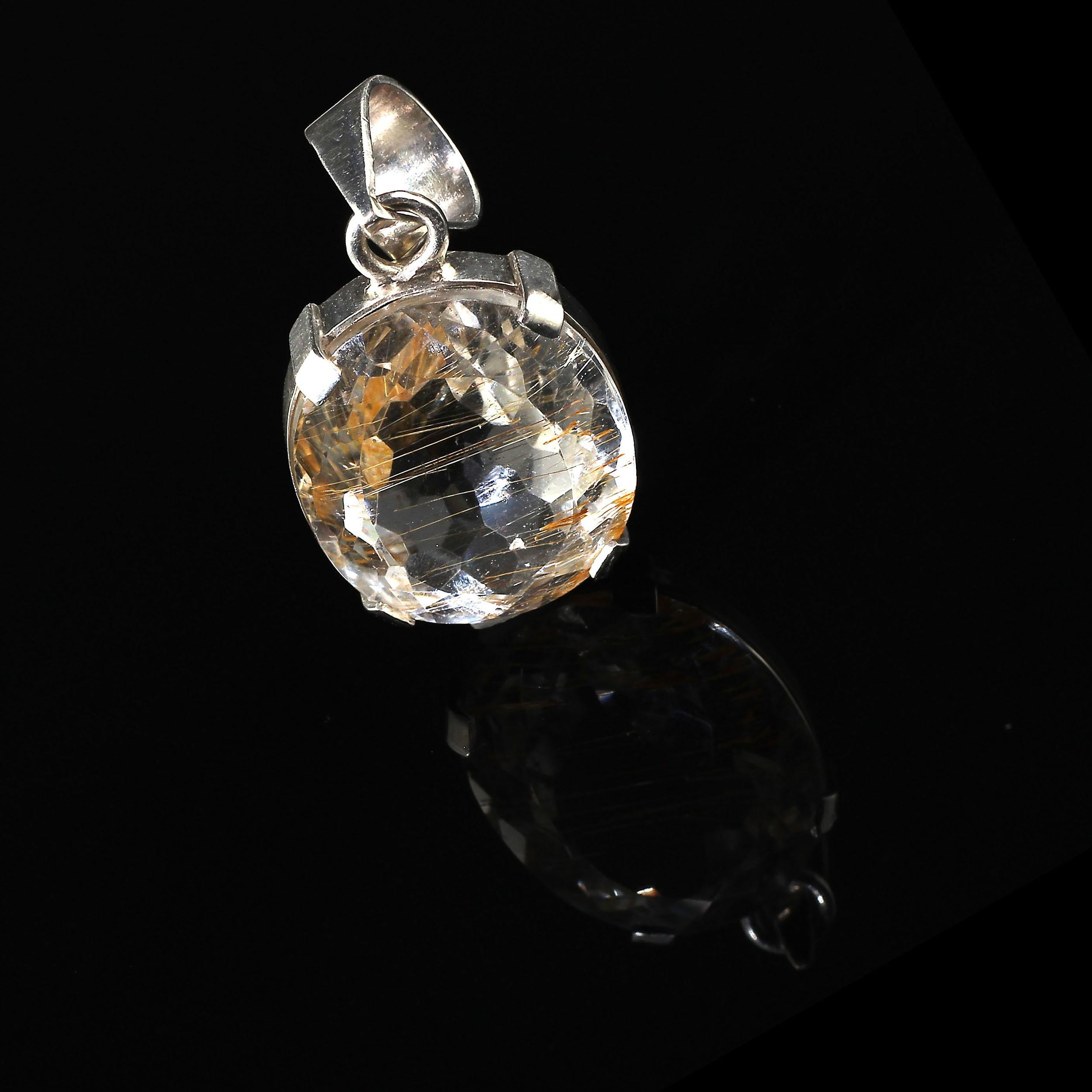 Brazilian Quartz Crystal Pendant with Rutile in Sterling Silver Setting 1