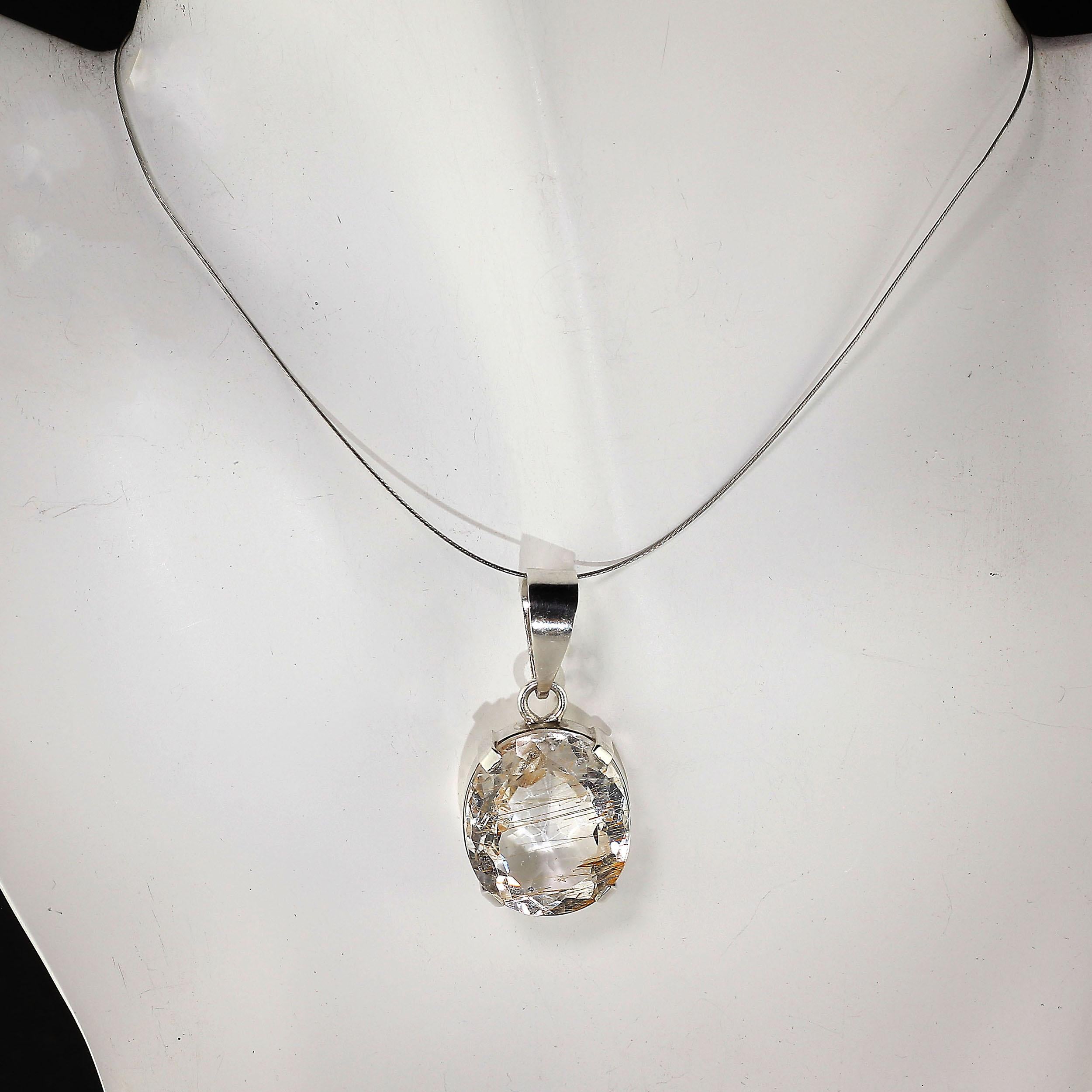 Brazilian Quartz Crystal Pendant with Rutile in Sterling Silver Setting 3