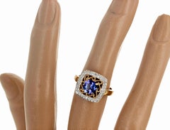 Brilliant REAL 1.35 Ct Tanzanite & REAL Diamonds Accented Gold Ring