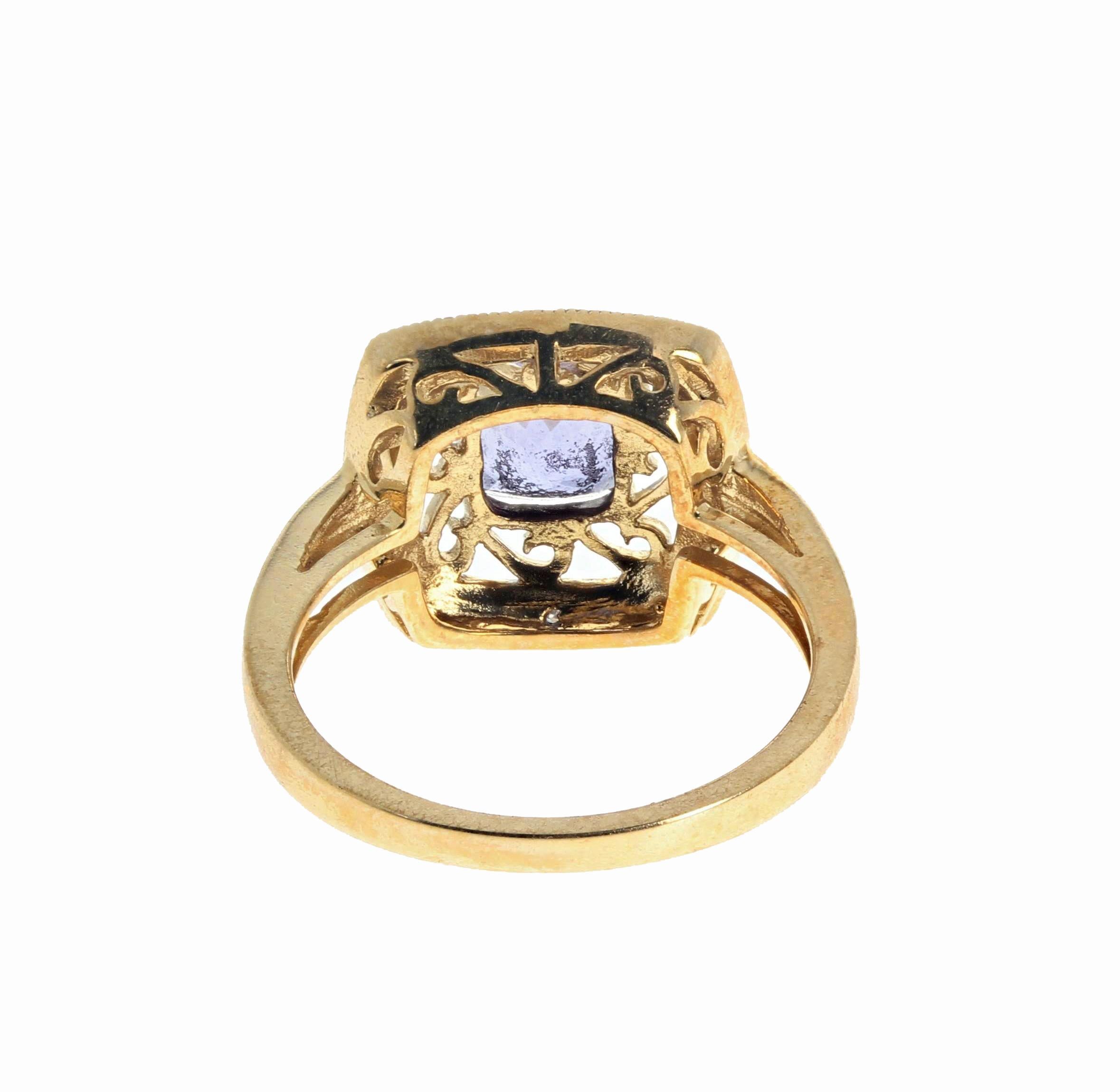 Mixed Cut AJD Brilliant REAL 1.35 Ct Tanzanite & REAL Diamonds Accented Gold Ring For Sale