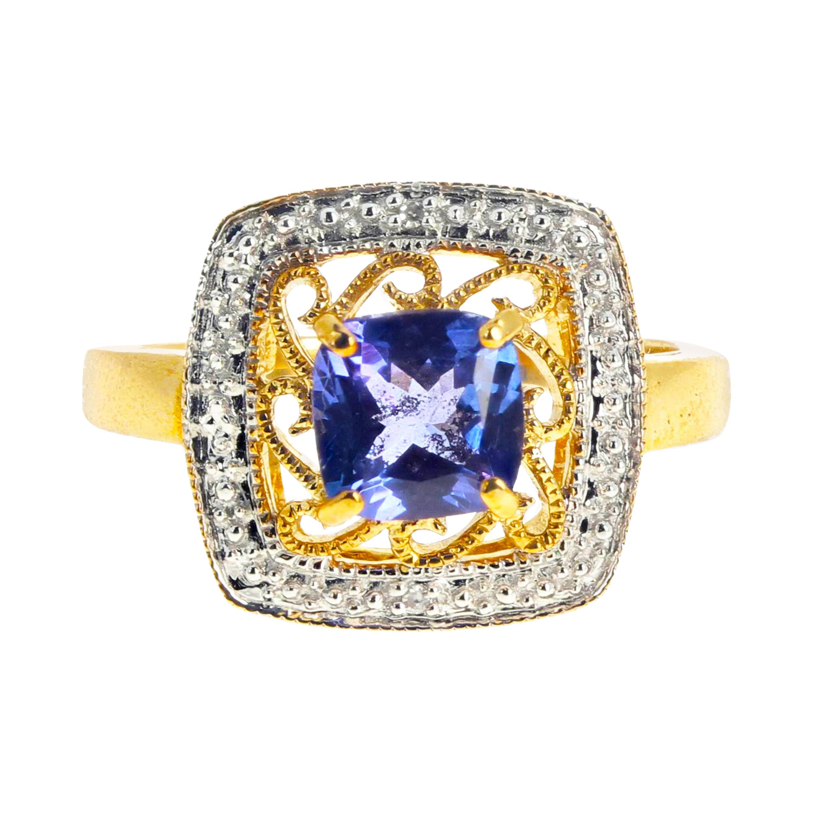 AJD Bague en or avec tanzanite brillante de 1,35 carat et diamants réalistes