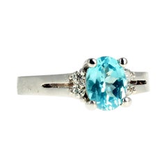 AJD Brilliant Blue Natural 1.25 Ct Apatite & Real White Diamonds Gold Ring