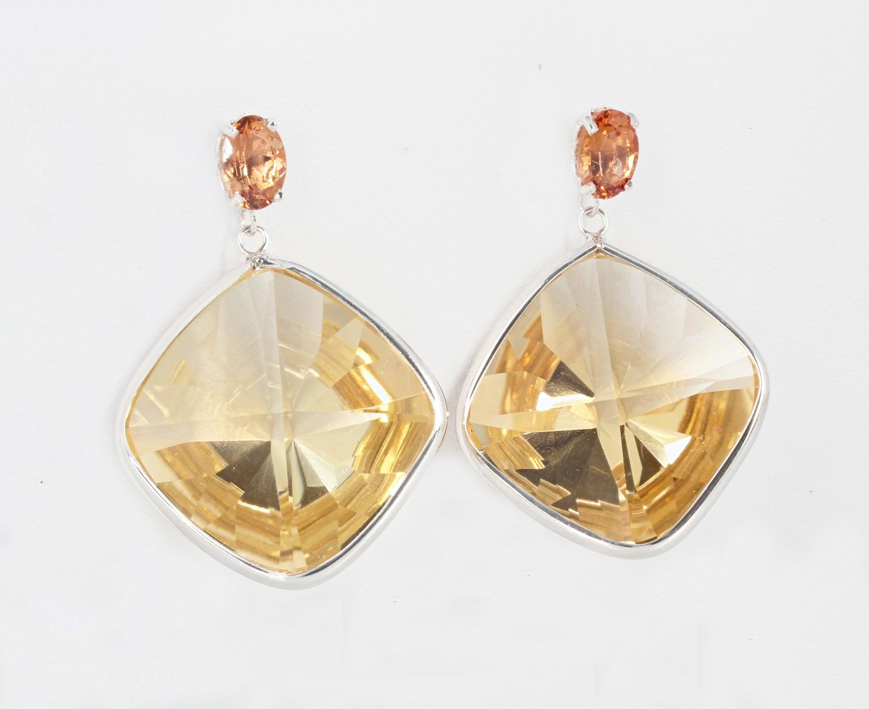 AJD Brilliant Glittering Huge Citrine Silver Stud Earrings In New Condition In Raleigh, NC