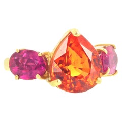 Gemjunky Brilliant Rare 7.62 Ct. Spessartite Garnet & Tourmaline 18K Gold Ring