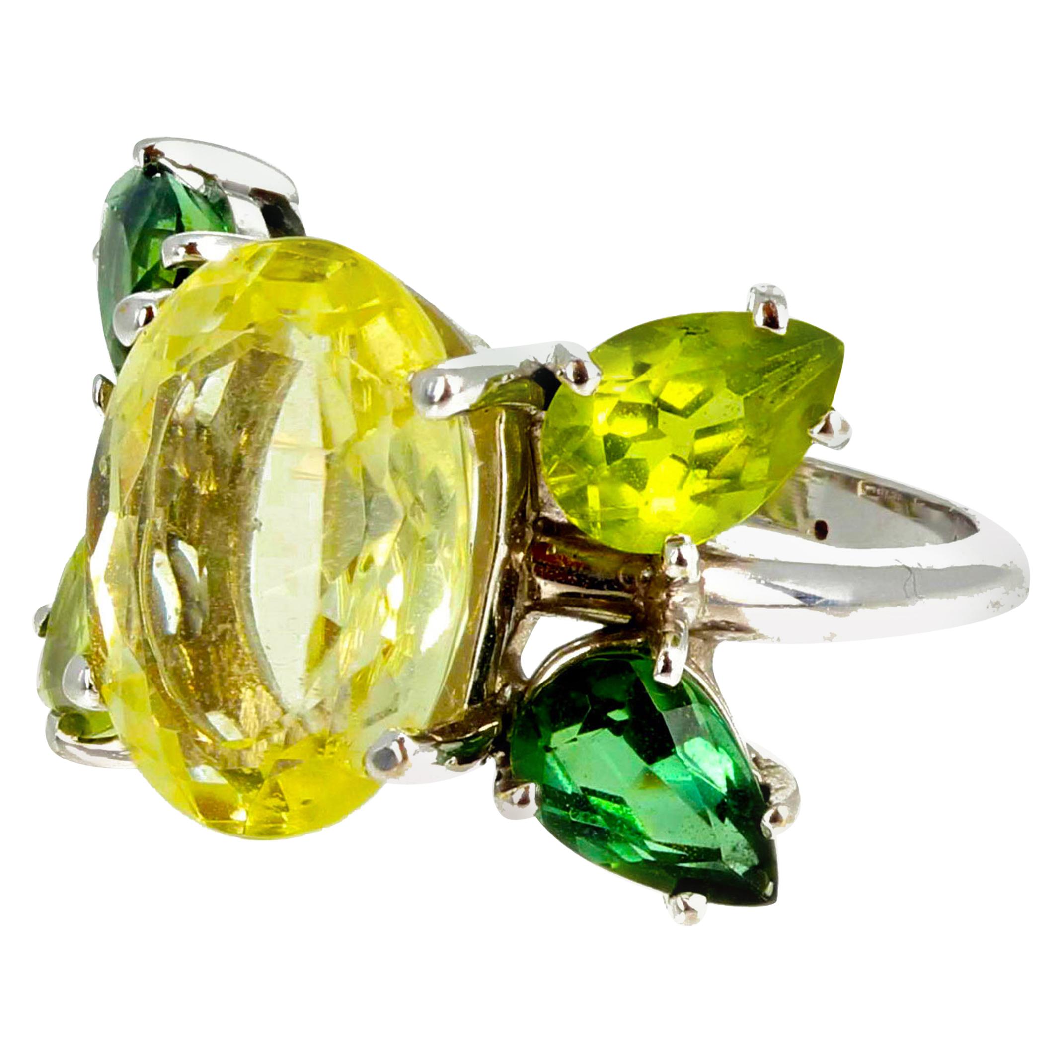 AJD Rare Fiery Real Ambligonite & Exquisite Tourmalines 18Kt Gold Ring For Sale