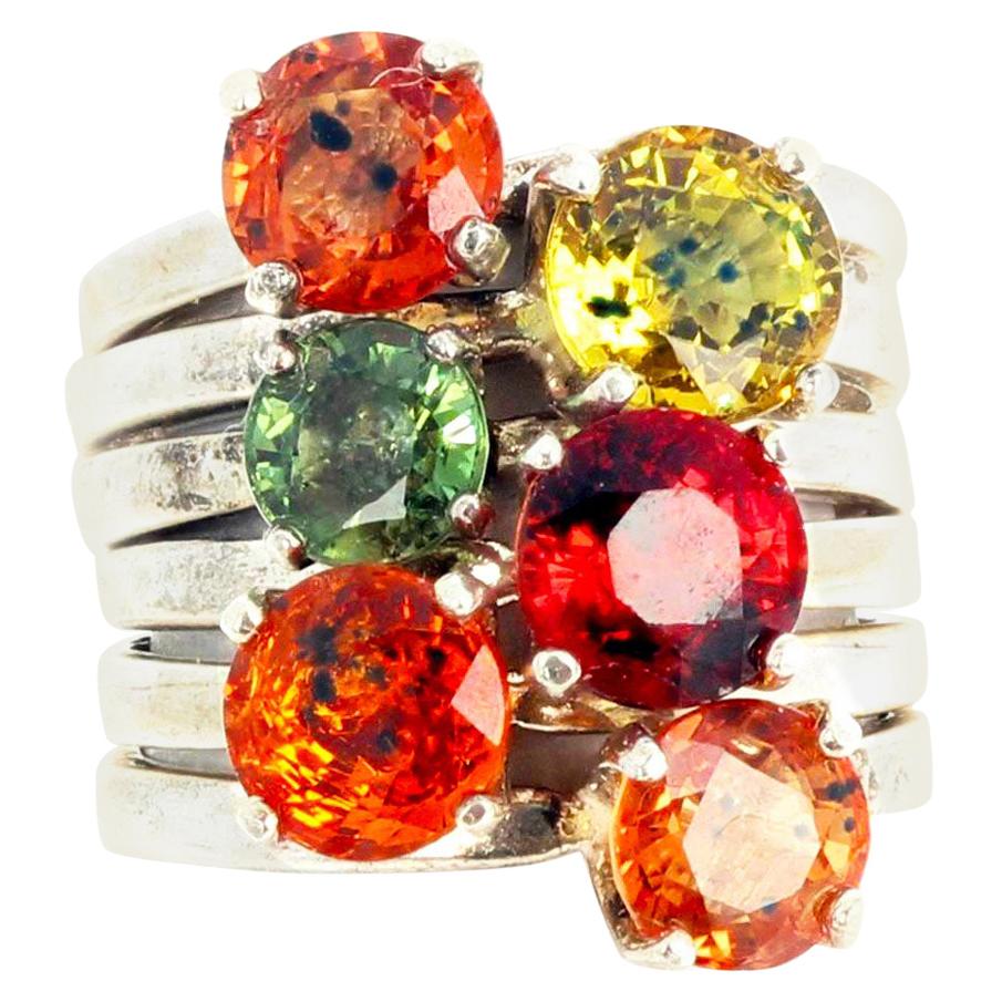 AJD Candy Collect, Stackable Multi-Color Songia Sapphires Silver Rings
