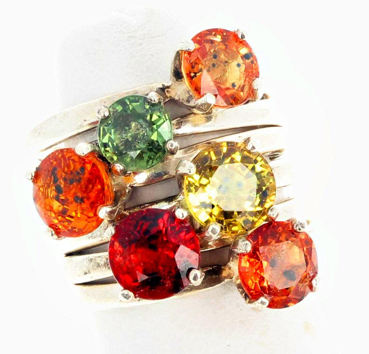 AJD Candy Collect, Stackable Multi-Color Songia Sapphires Silver Rings 6