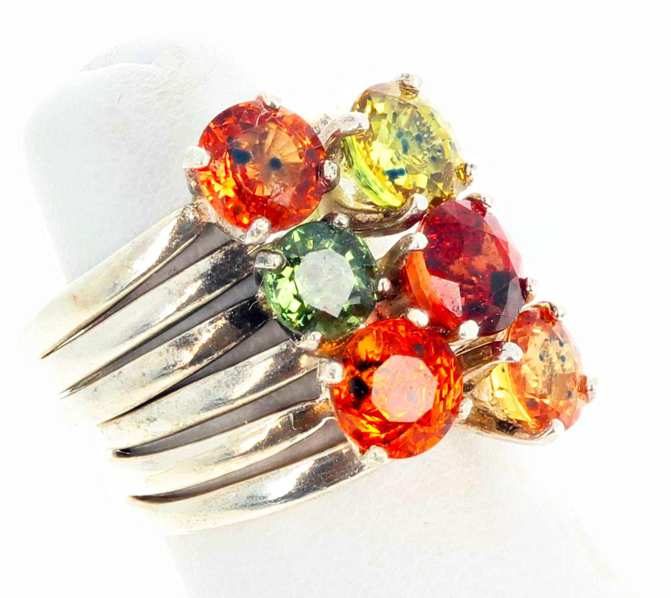 Round Cut AJD Candy Collect, Stackable Multi-Color Songia Sapphires Silver Rings