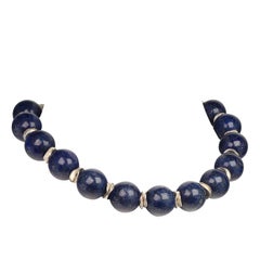 AJD Choker Necklace of Large Lapis Lazuli Spheres with Silver Accents