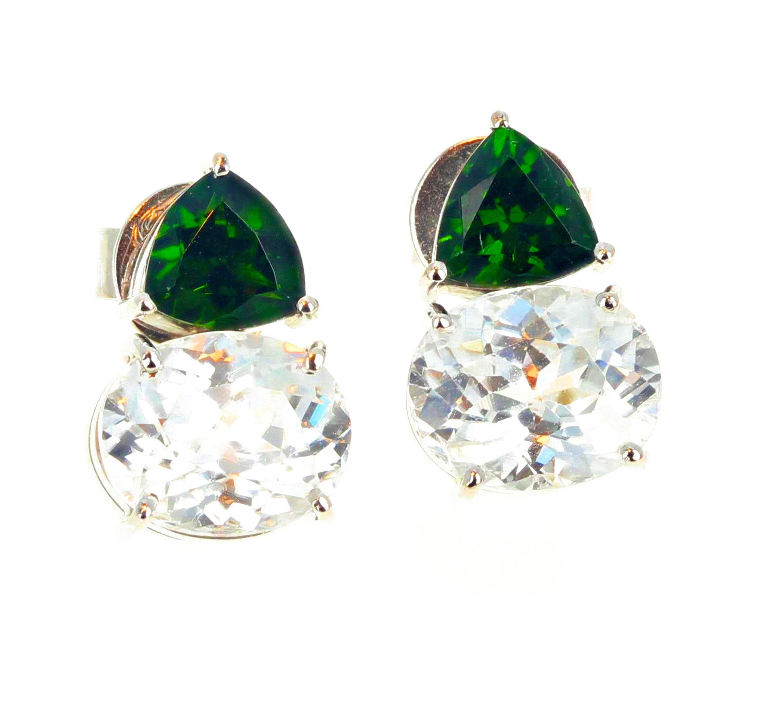 AJD GLITTERING Chrome Diopside & Natural Cambodian Zircons White Gold Earrings In New Condition For Sale In Raleigh, NC
