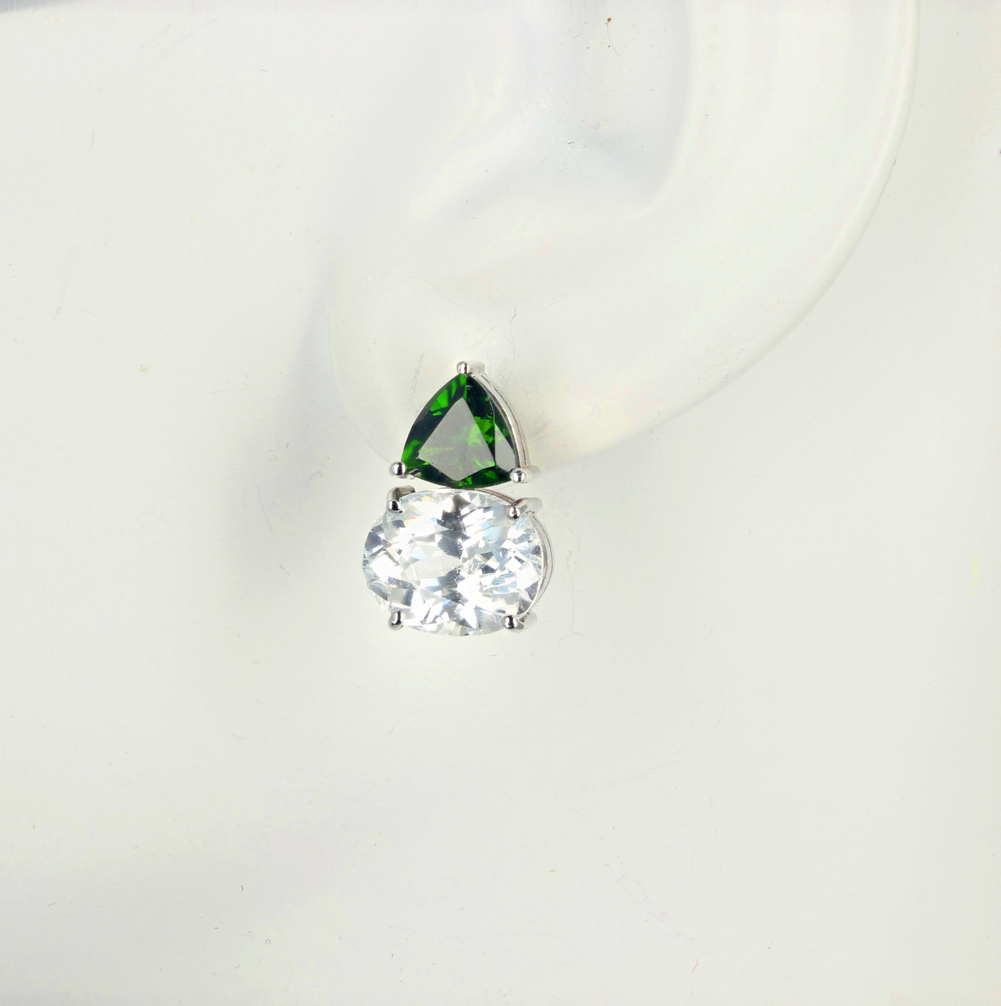 AJD GLITTERING Chrome Diopside & Natural Cambodian Zircons White Gold Earrings For Sale 2