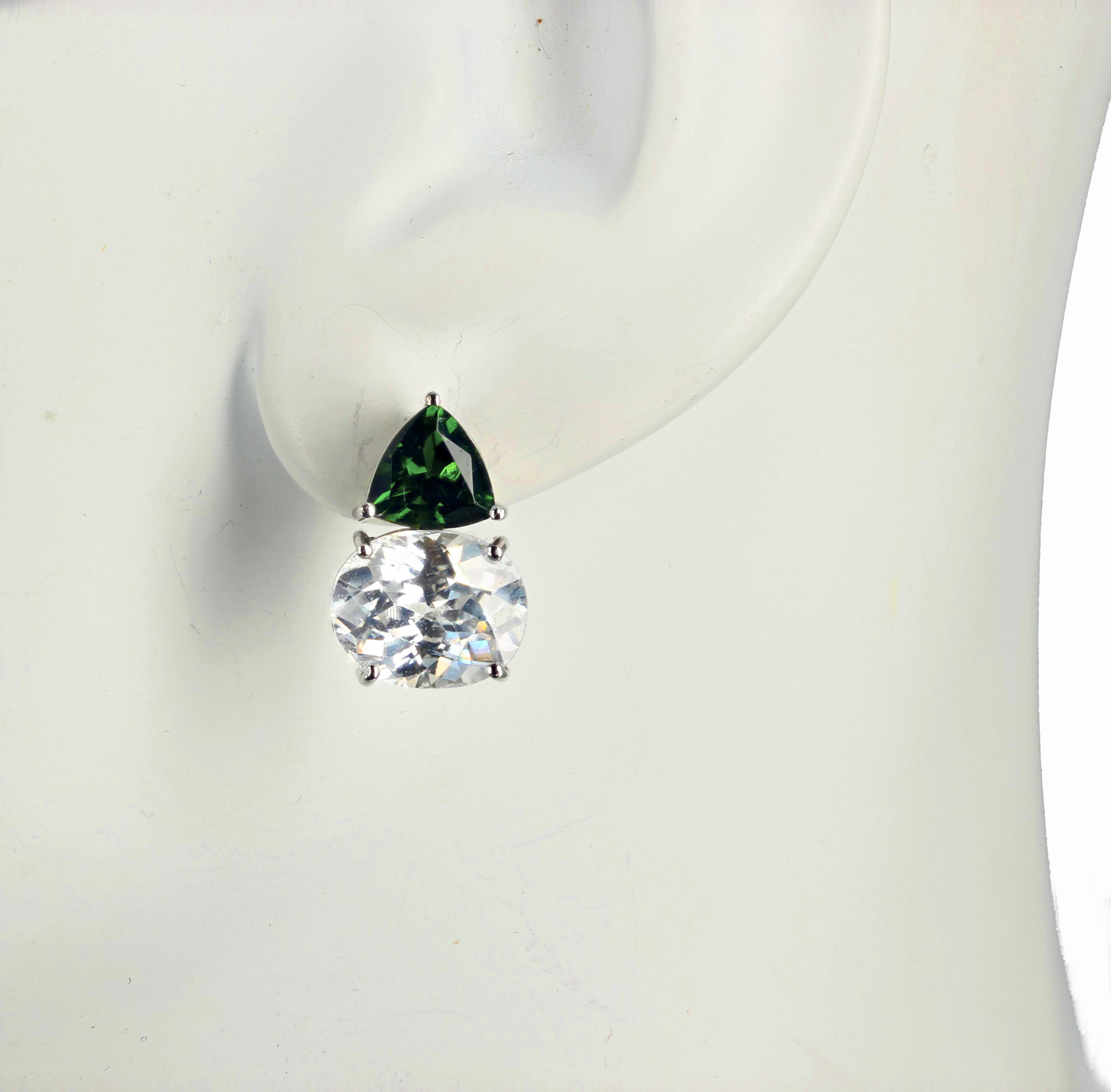 AJD GLITTERING Chrome Diopside & Natural Cambodian Zircons White Gold Earrings For Sale 3