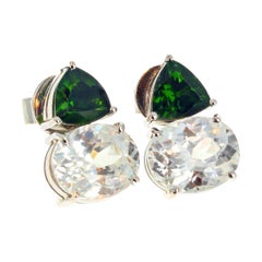 AJD GLITTERING Chrome Diopside & Natural Cambodian Zircons White Gold Earrings