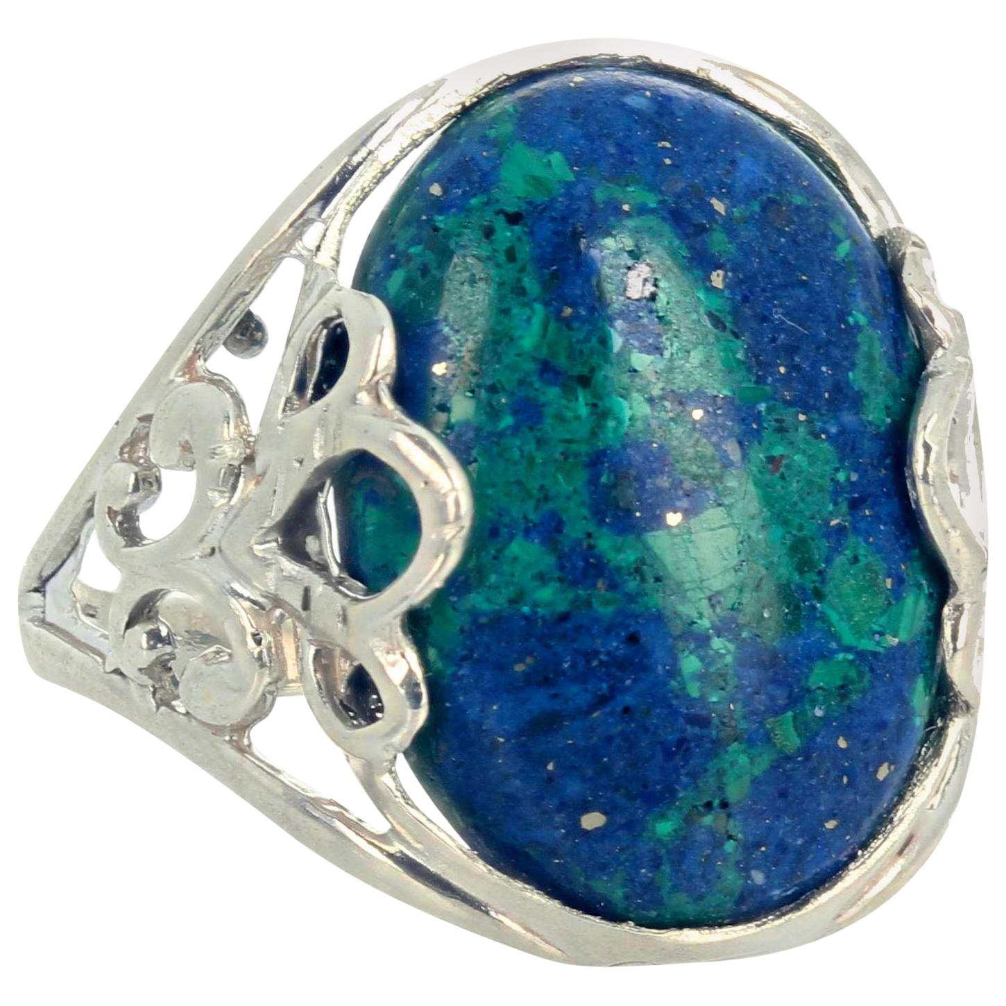 Gemjunky Chrysocolla Azurite Malachite Sterling Silver Cocktail Ring