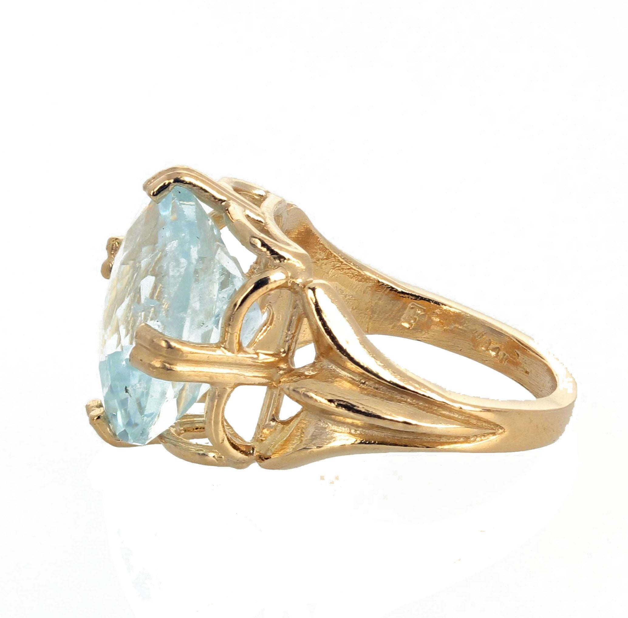 Women's or Men's Gemjunky Classic Beautiful Solitaire Ct. Sparkling Aquamarine 14 Karat Gold Ring