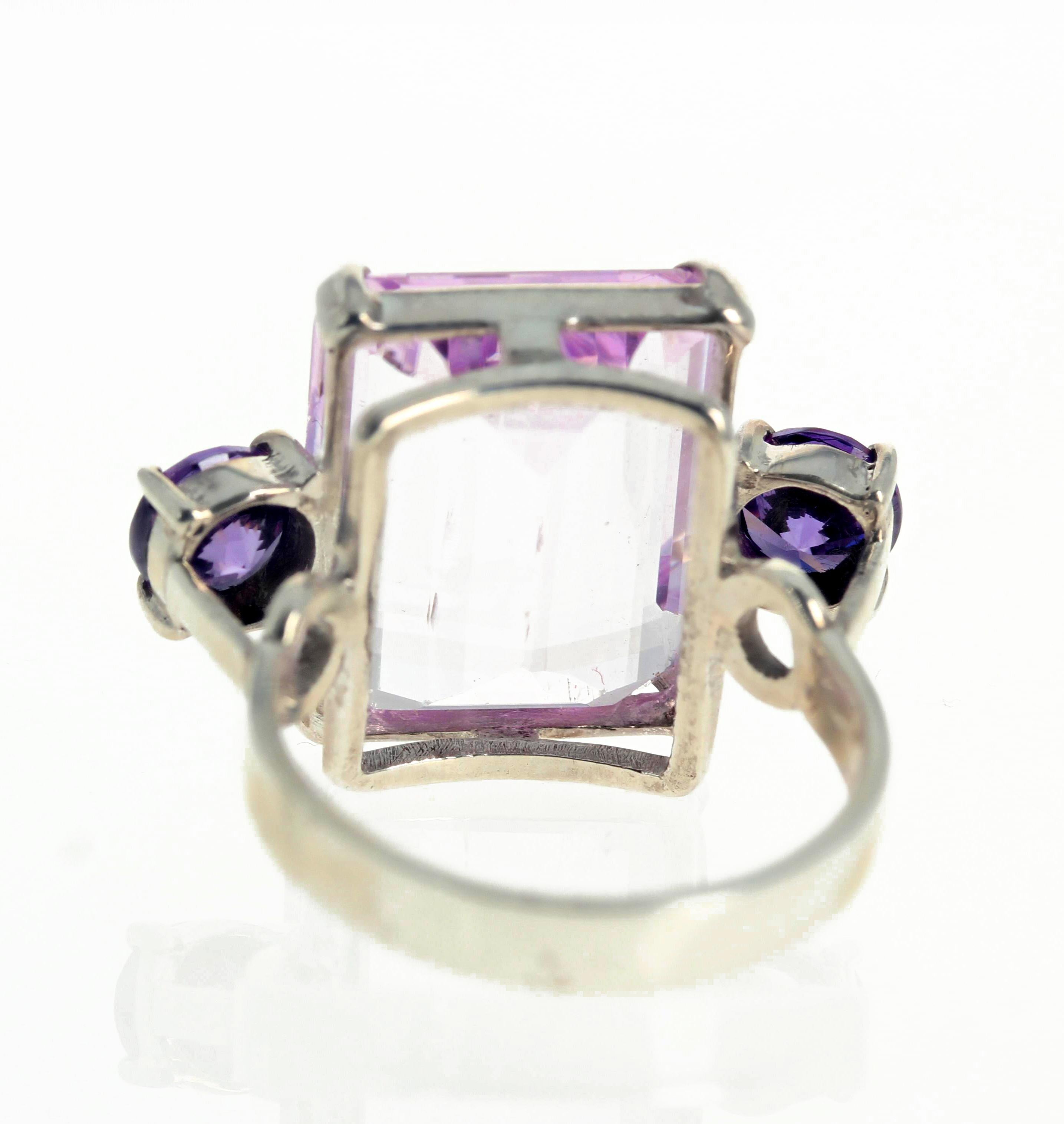 AJD Clear Shining Natural Clear Pinky Kunzite & Amethyst Silver Ring For Sale 1