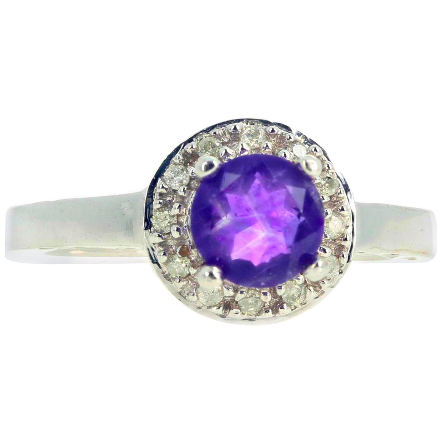 AJD Beautiful Elegant Petite Amethyst and Diamonds Gold Ring