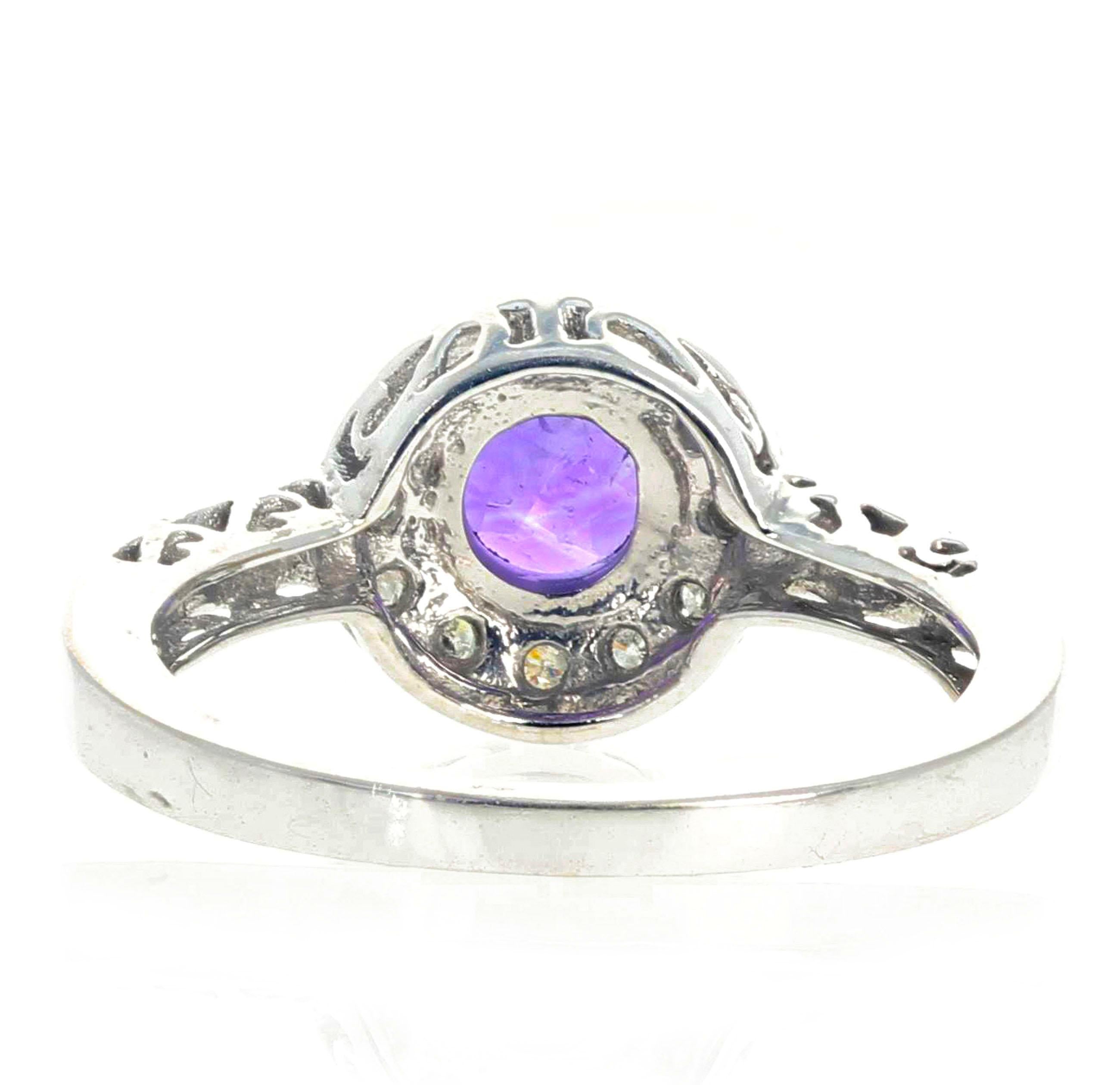 AJD Beautiful Elegant Petite Amethyst and Diamonds Gold Ring In New Condition In Raleigh, NC
