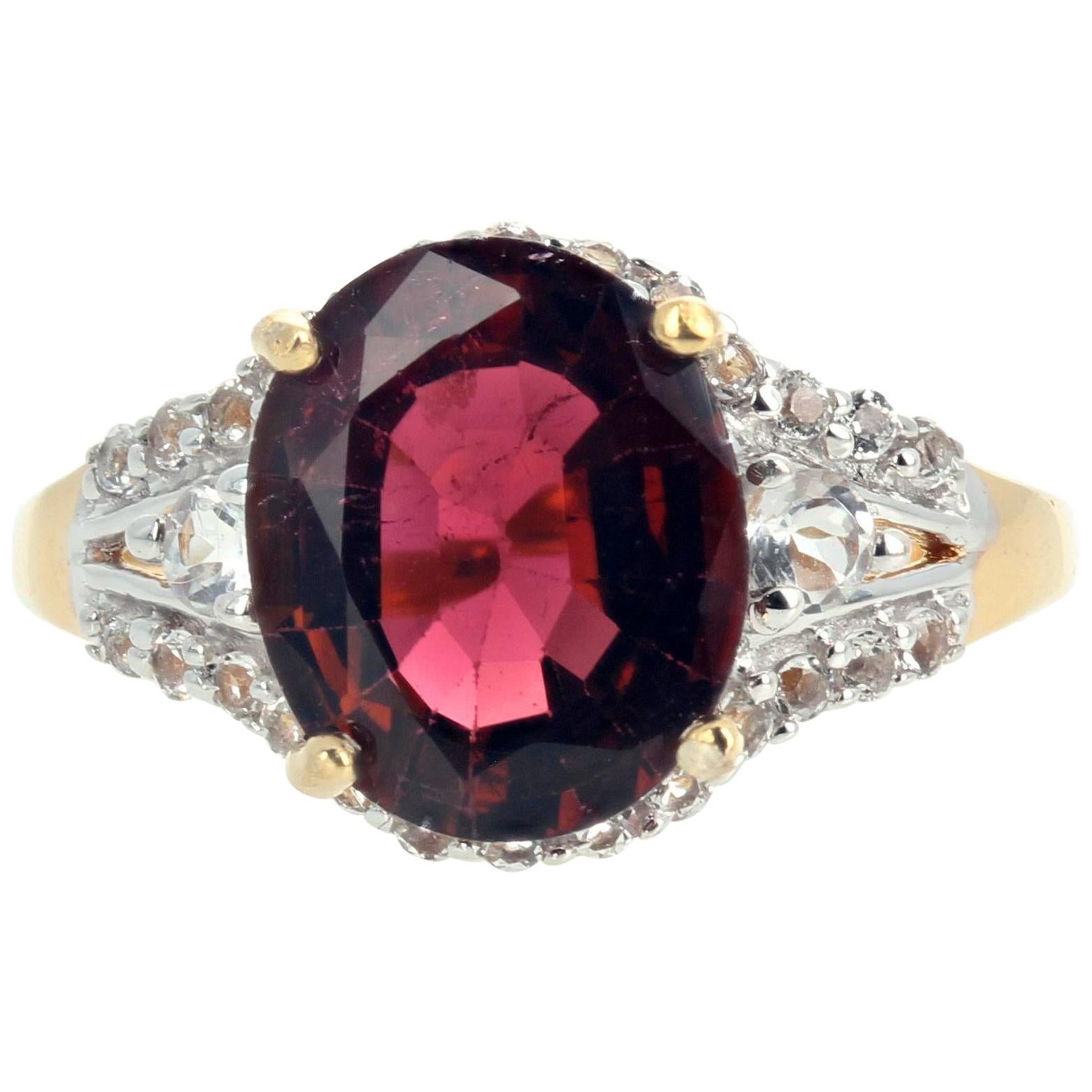 AJD Brilliant Natural Stunning 4 Ct. Red Zircon & Diamonds Gorgeous Ring