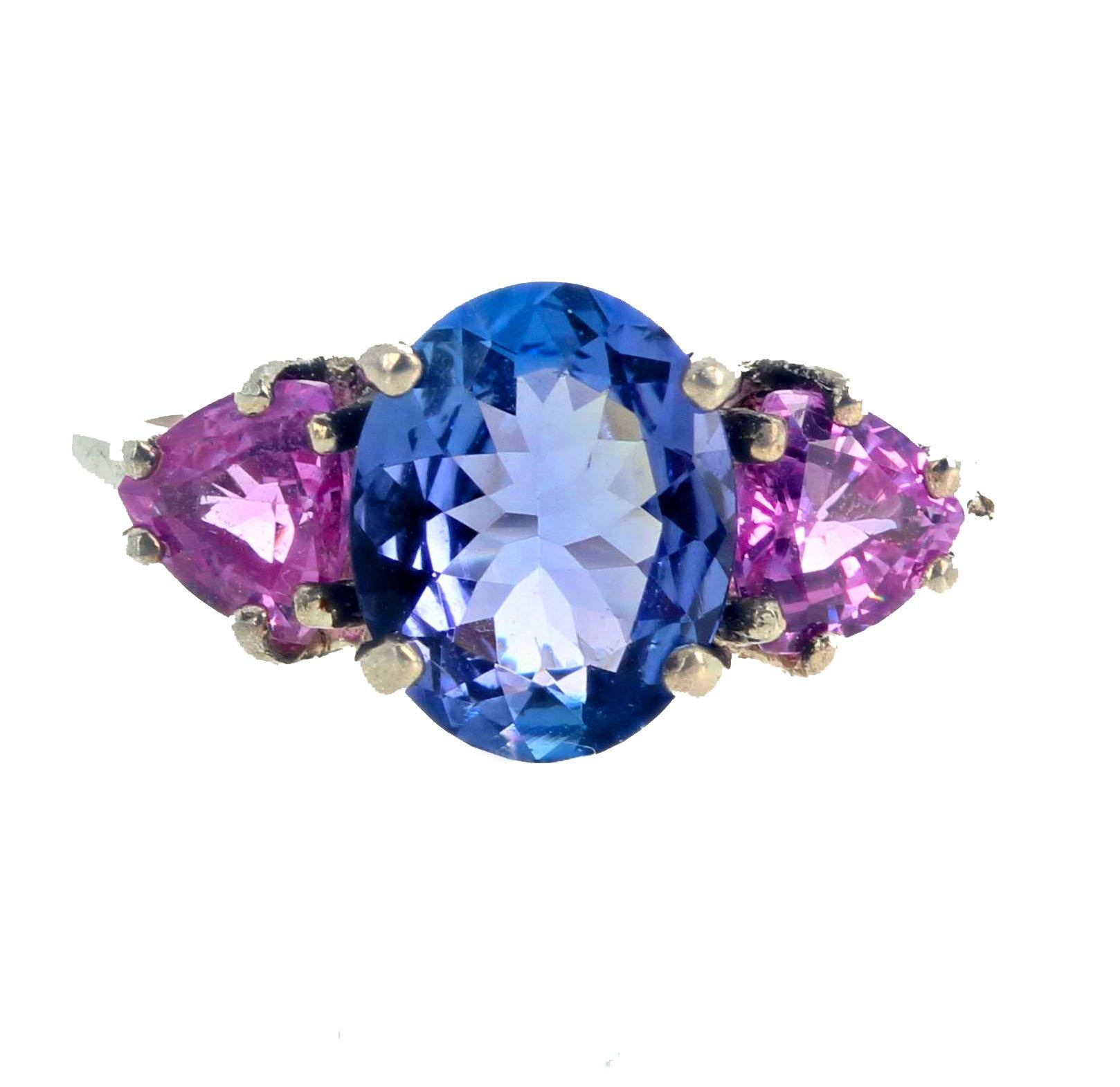 Cushion Cut AJD Elegant Exquisite 2.15Ct Tanzanite & Real Pink Sapphire Sterling Silver Ring