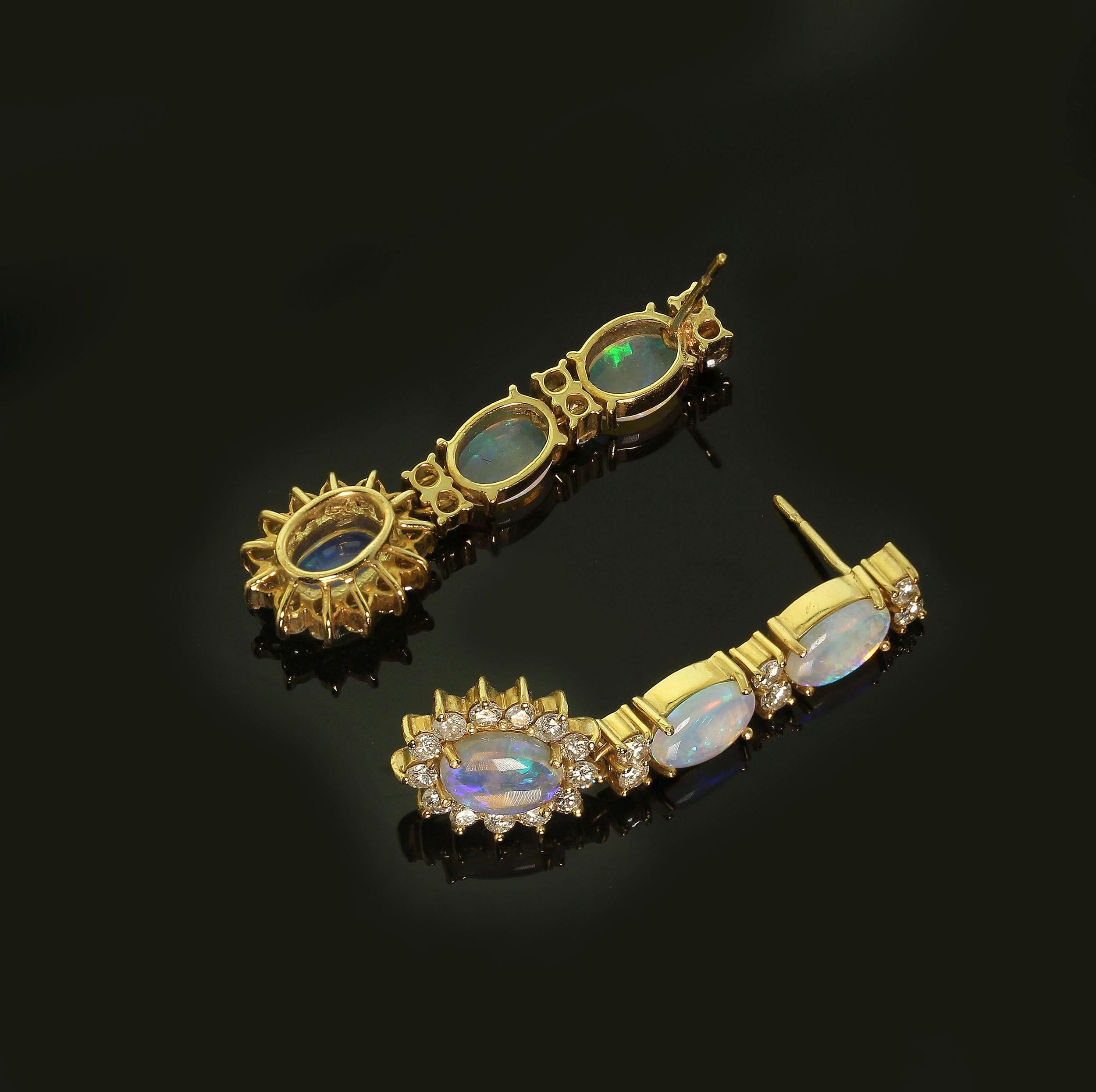 AJD Dangle Opal and Diamond 18 Karat Yellow Gold Earrings 1
