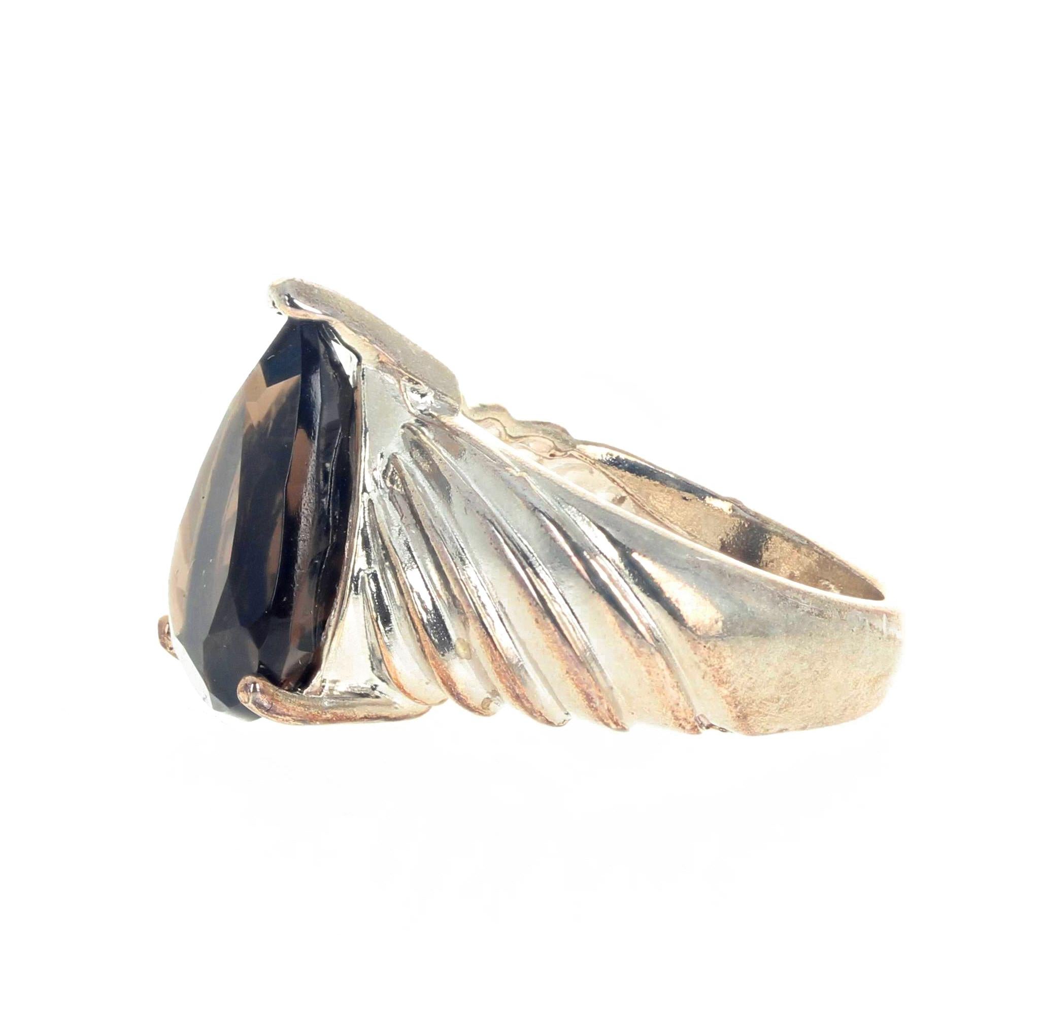 smoky quartz silver ring