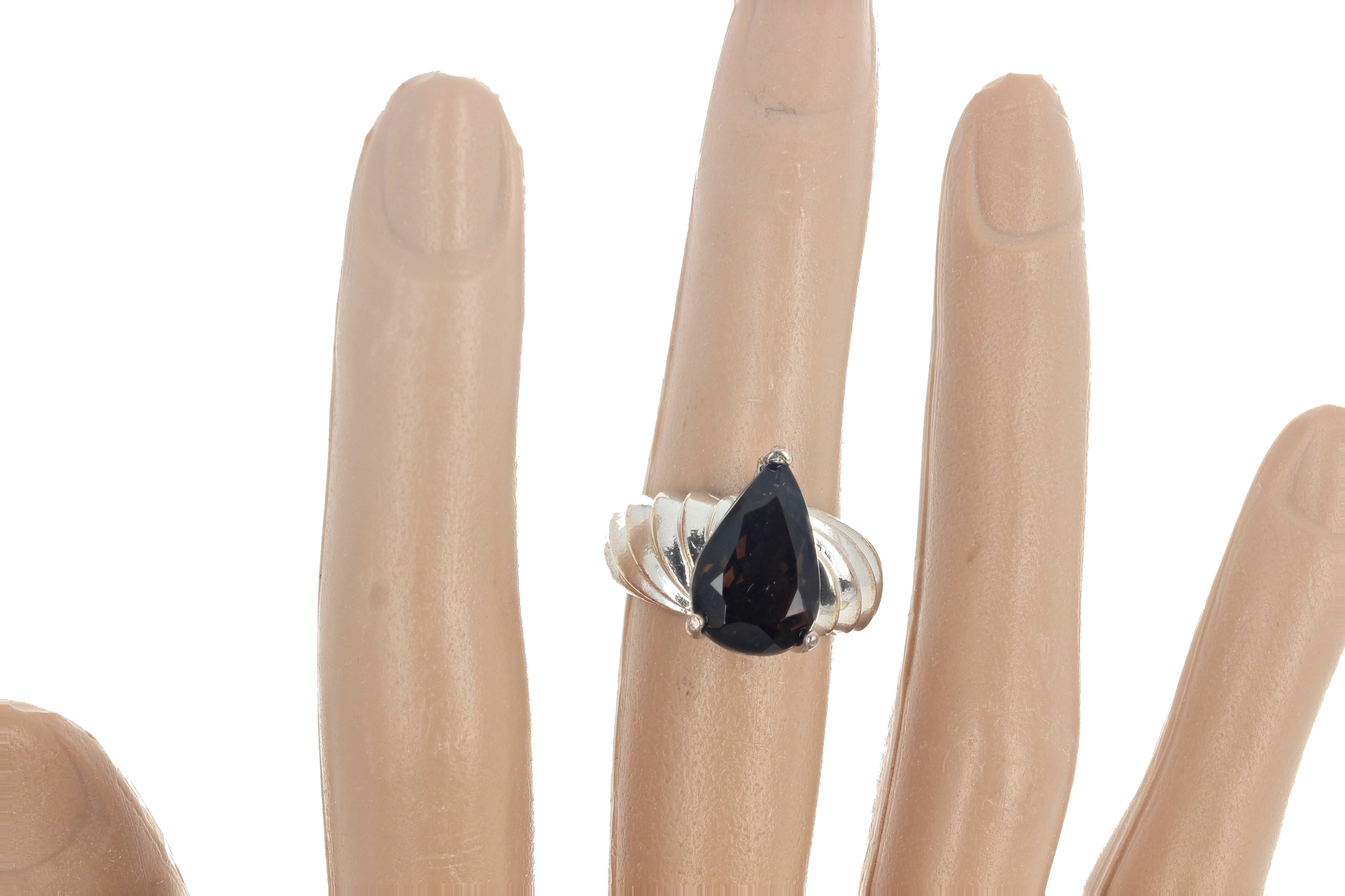AJD Dark Intense 2.45 Ct Natural Smoky Quartz Sterling Silver Ring In New Condition For Sale In Raleigh, NC
