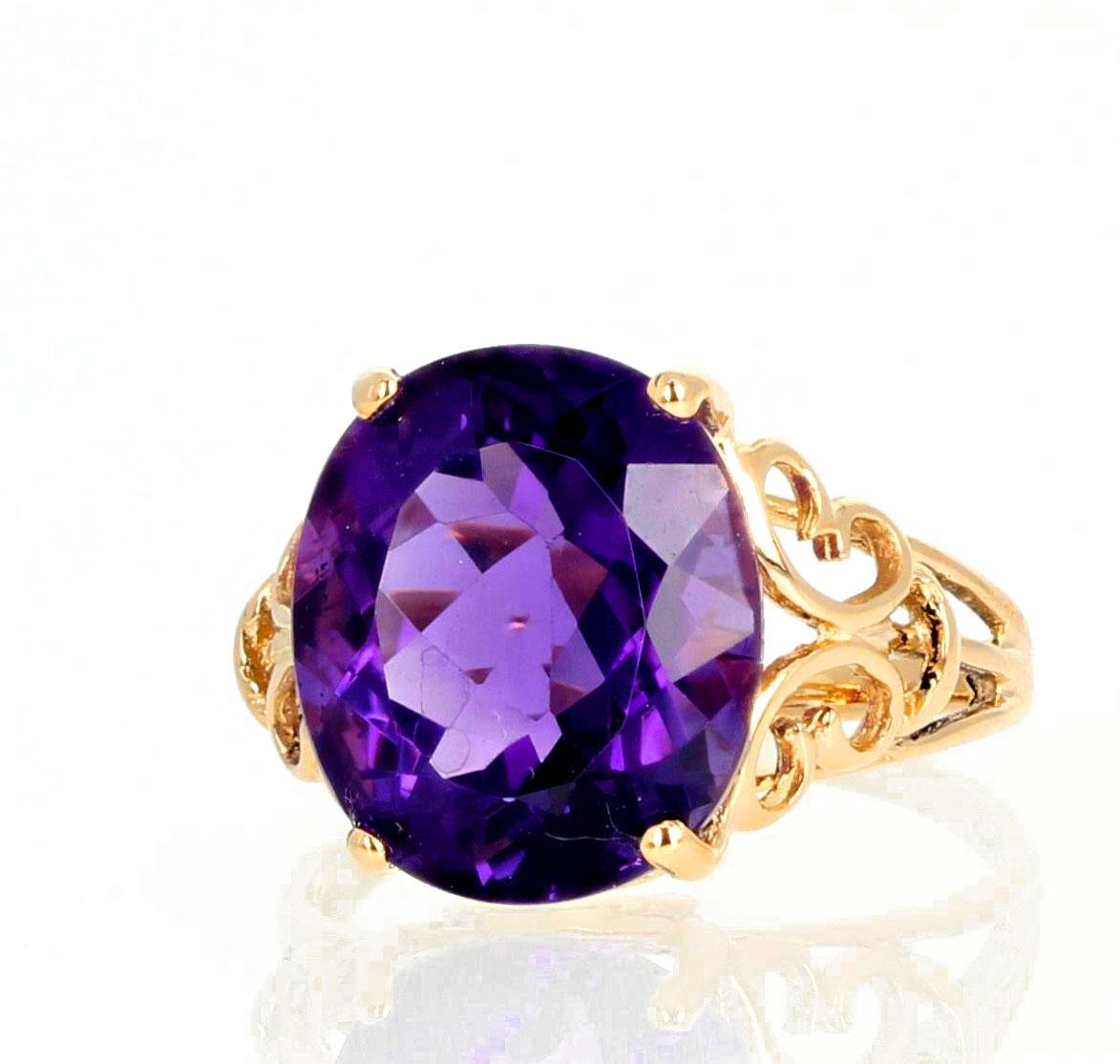 Whether its for a debutante or a sweet sixteen this ring will be treasured for a lifetime.  The intense purple of this 7.5 carat Amethyst gemstone sparkles in all light.  The 14Kt classic gold setting is never out of fashion.  