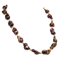 AJD Deep Brown, Iridescent, Baroque Pearl Necklace June Birthstone