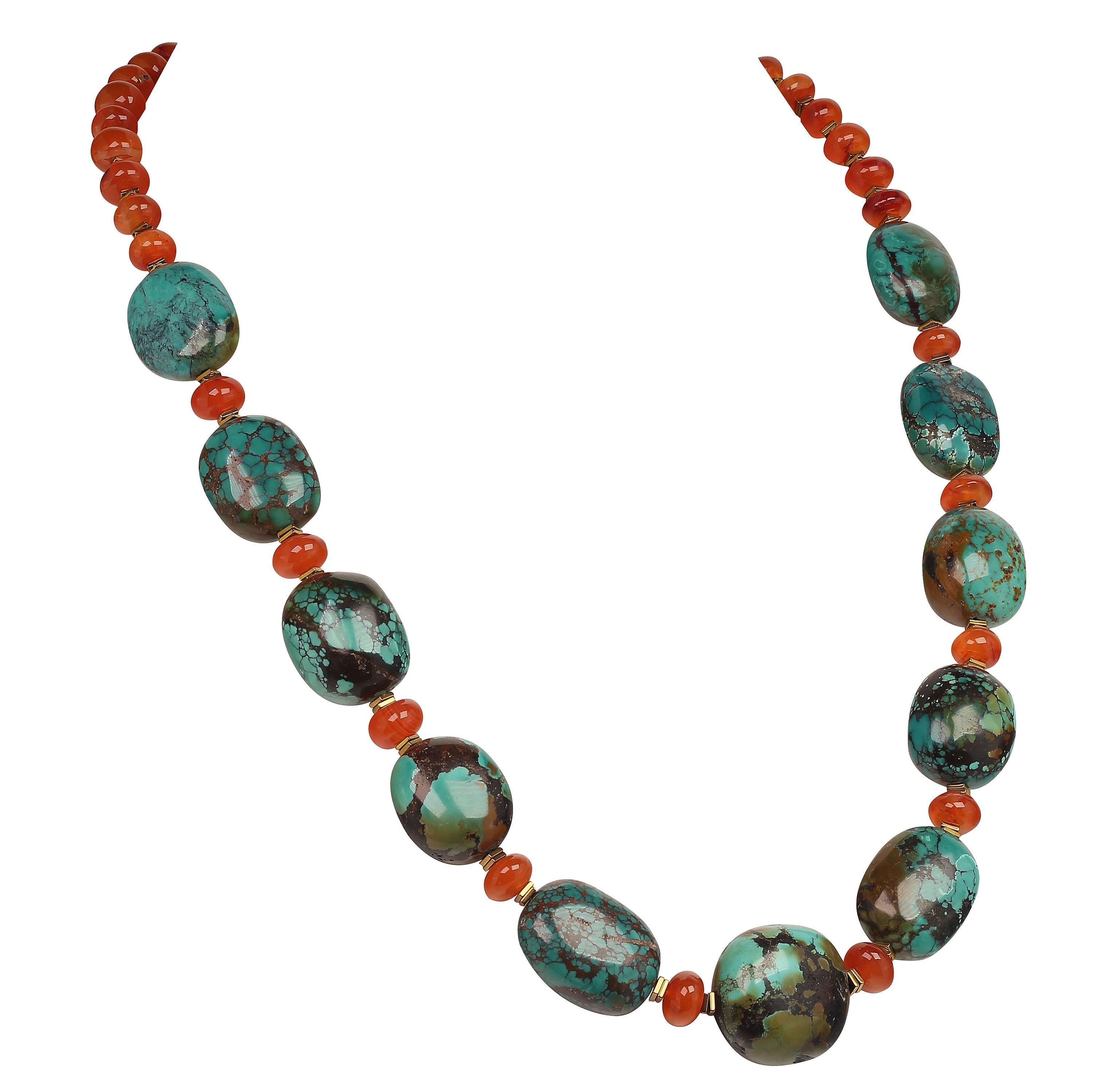 AJD Distinctive Hubei Turquoise Nugget and Carnelian Necklace at 