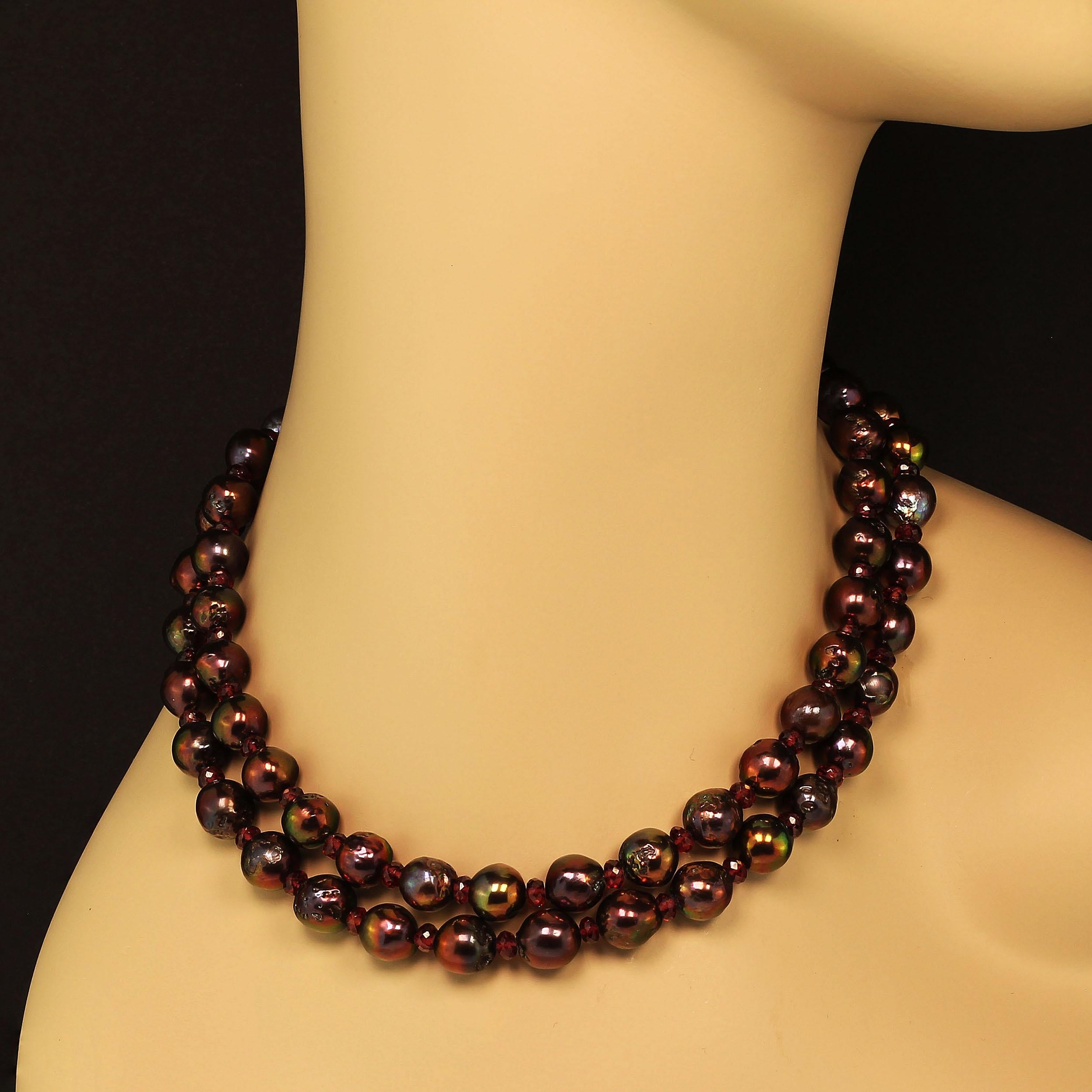 Bead AJD Double Strand Aubergine Pearl and Garnet Necklace   June Birthstone