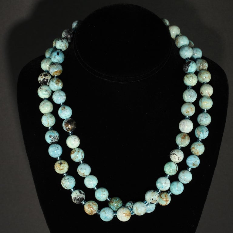 Gemjunky Double Strand Blue Opal and Czech Bead Necklace at 1stDibs