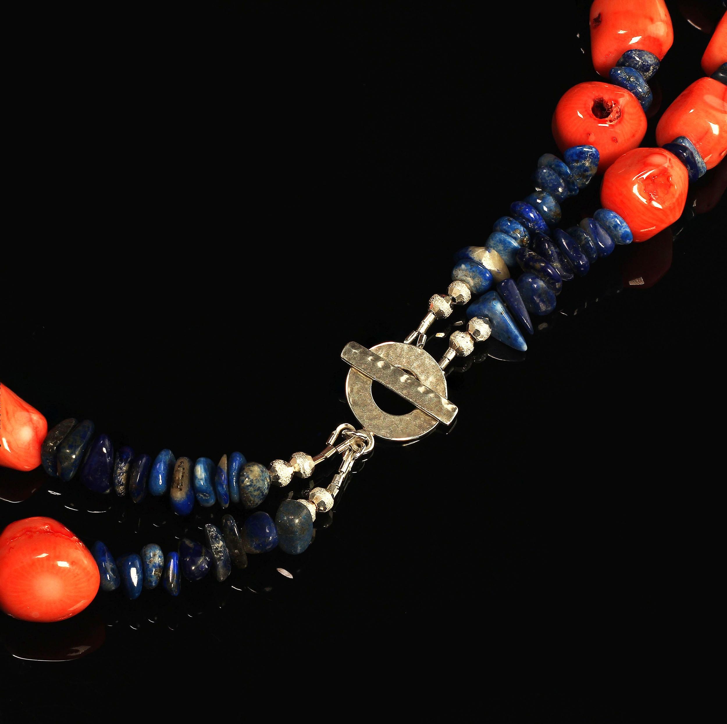 AJD Double Strand Necklace of Peach Coral and Lapis Lazuli 3