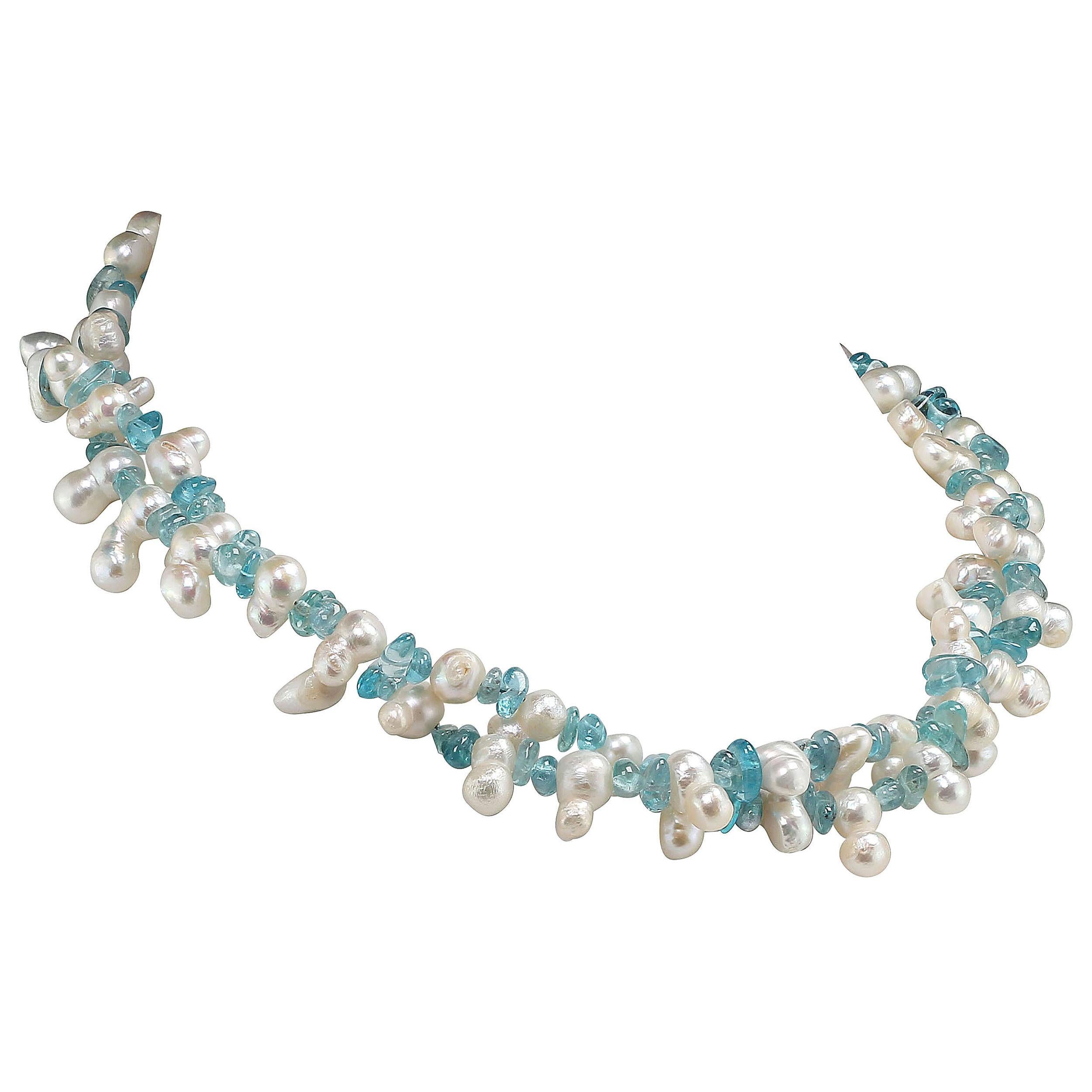 Denise Betesh Blue Silver Keshi Pearl Double Strand Diamond Gold