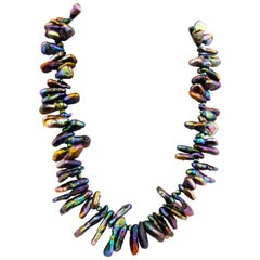 Gemjunky Dramatic Irridescent Abalone Cultured Fresh Water Keshi Pearl Necklace