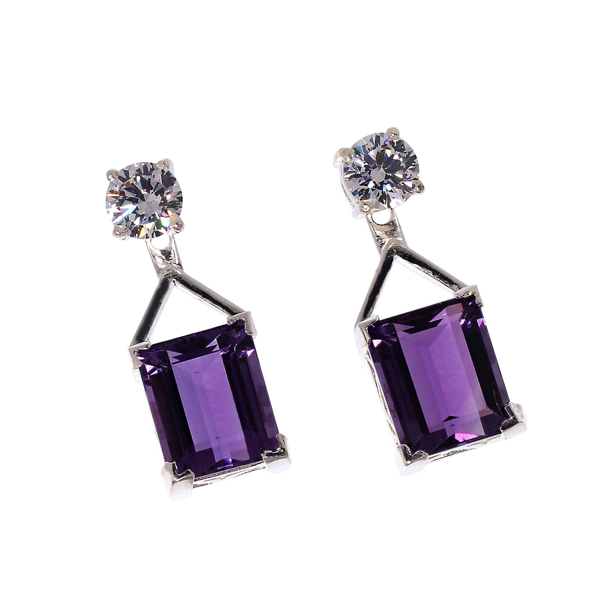 Earrings of Sparkling Zircons and Purple Amethysts February Birthstone In New Condition In Raleigh, NC